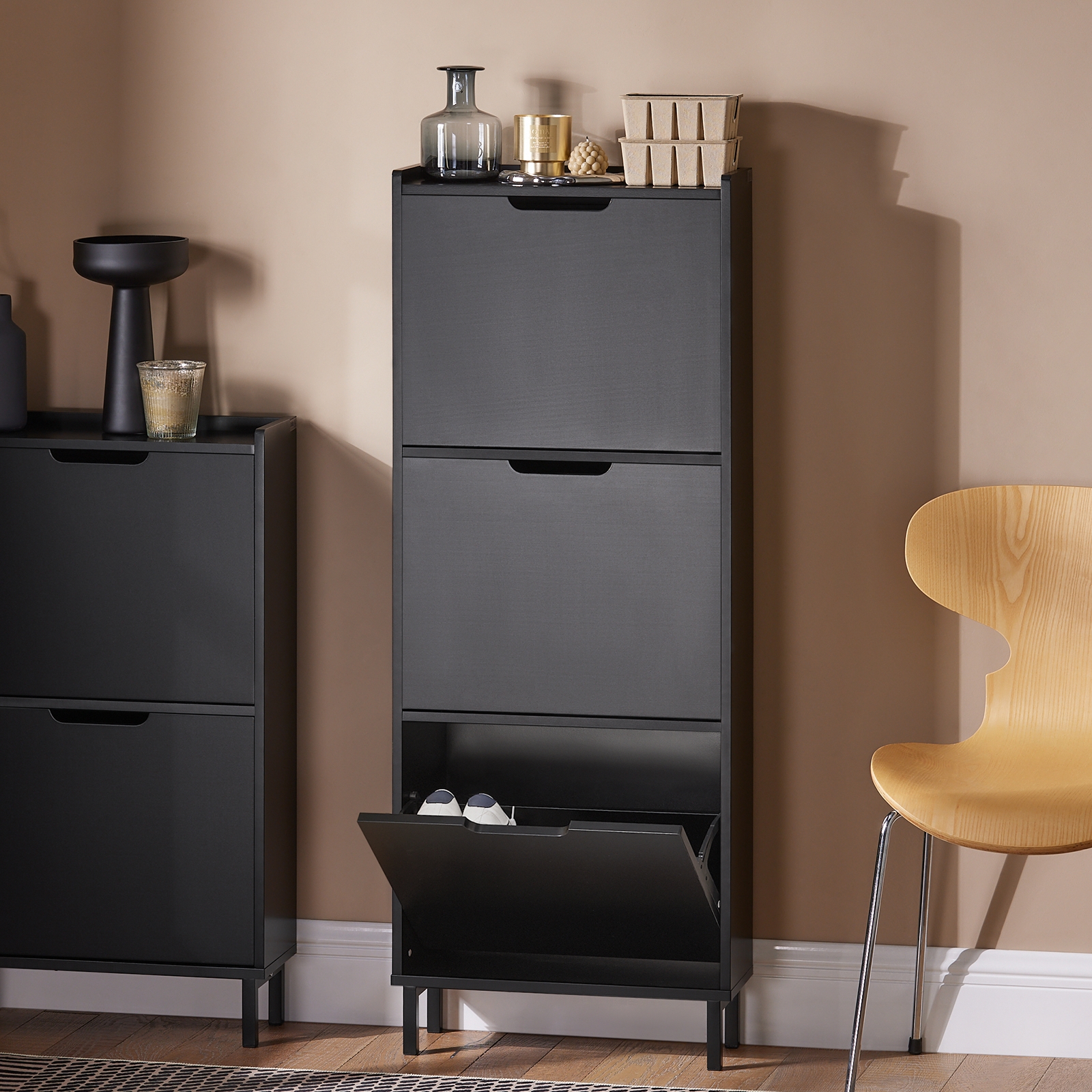 SoBuy FSR151-H-SCH 3 Flip-Drawers Shoe Cabinet Shoe Rack Shoe Storage Cupboard Organizer Unit