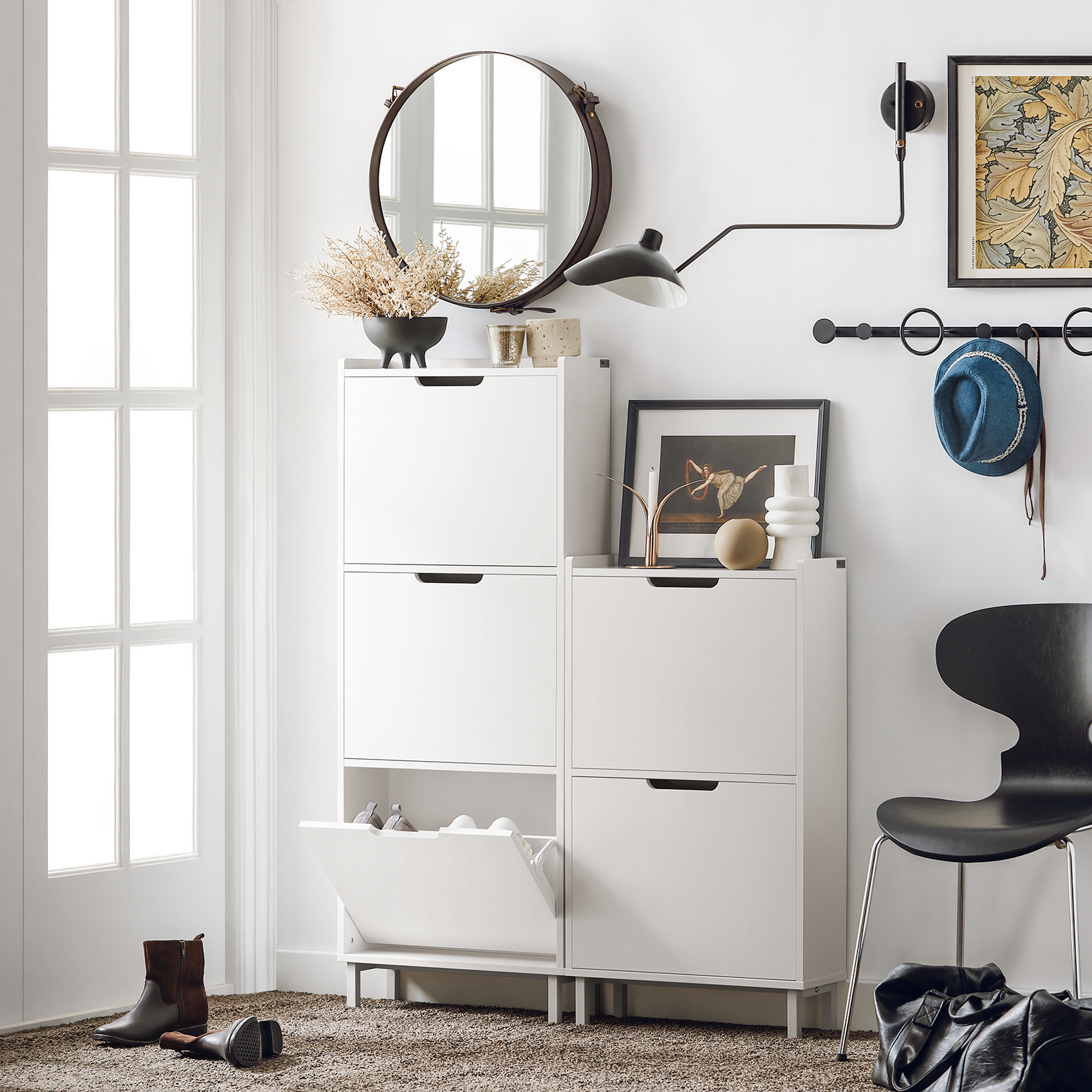 SoBuy FSR151-H-W 3 Flip-Drawers Shoe Cabinet Shoe Rack Shoe Storage Cupboard Organizer Unit