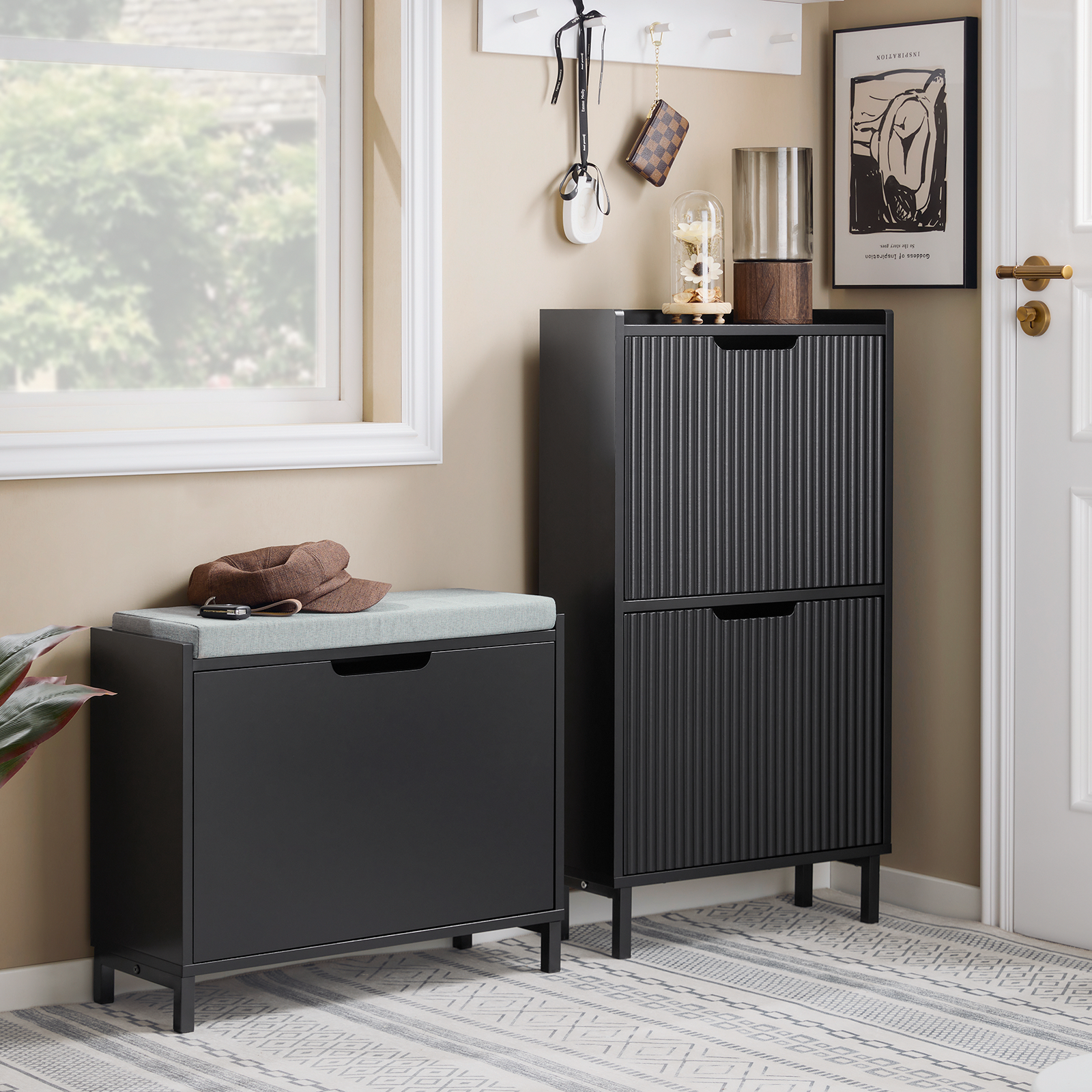 SoBuy Hallway Shoe Bench Shoe Rack Shoe Cabinet with Seat Cushion FSR151-K-SCH