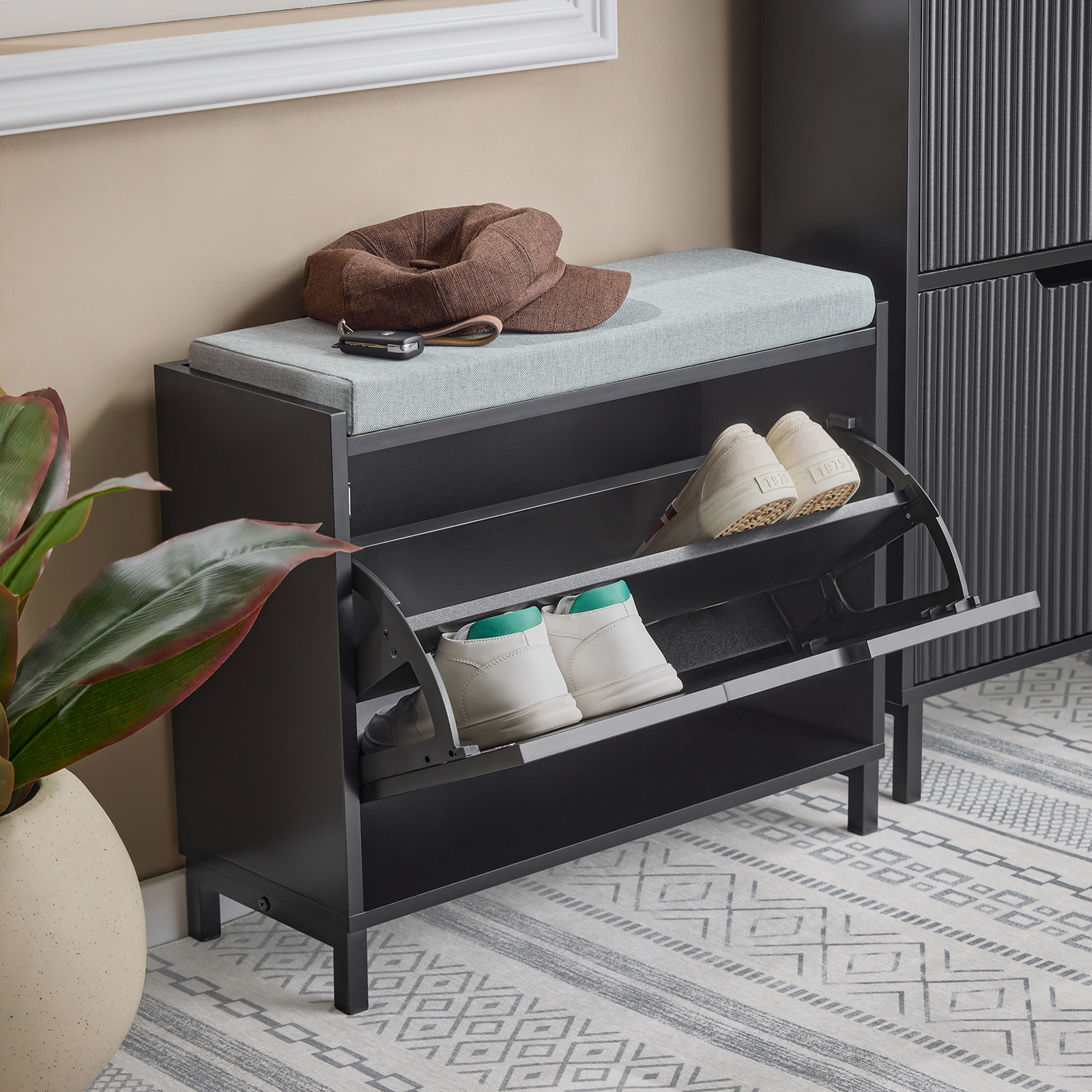 SoBuy Hallway Shoe Bench Shoe Rack Shoe Cabinet with Seat Cushion FSR151-K-SCH