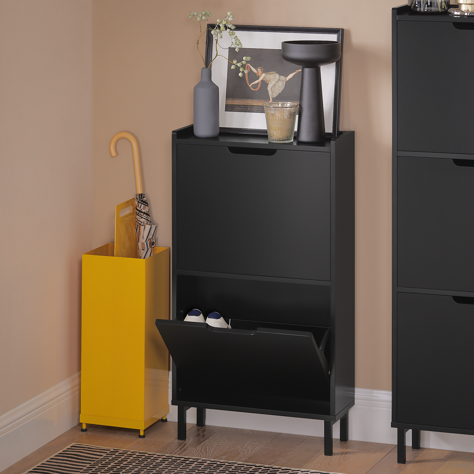 SoBuy FSR151-SCH 2 Flip-Drawers Shoe Cabinet Shoe Rack Shoe Storage Cupboard Organizer Unit