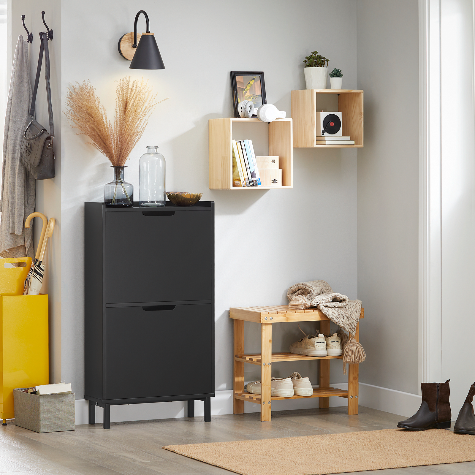 SoBuy FSR151-SCH 2 Flip-Drawers Shoe Cabinet Shoe Rack Shoe Storage Cupboard Organizer Unit