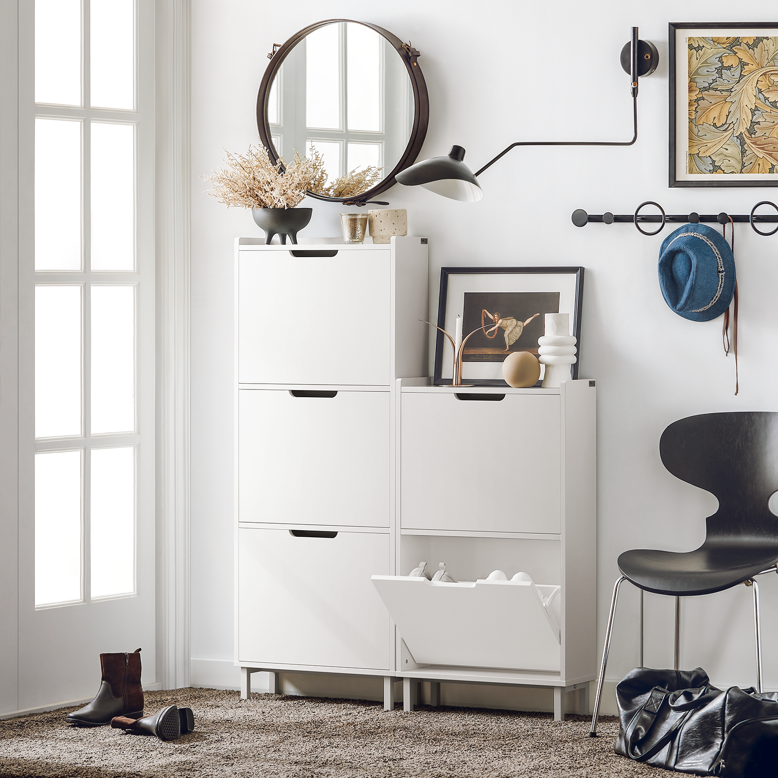 SoBuy FSR151-W 2 Flip-Drawers Shoe Cabinet Shoe Rack Shoe Storage Cupboard Organizer Unit