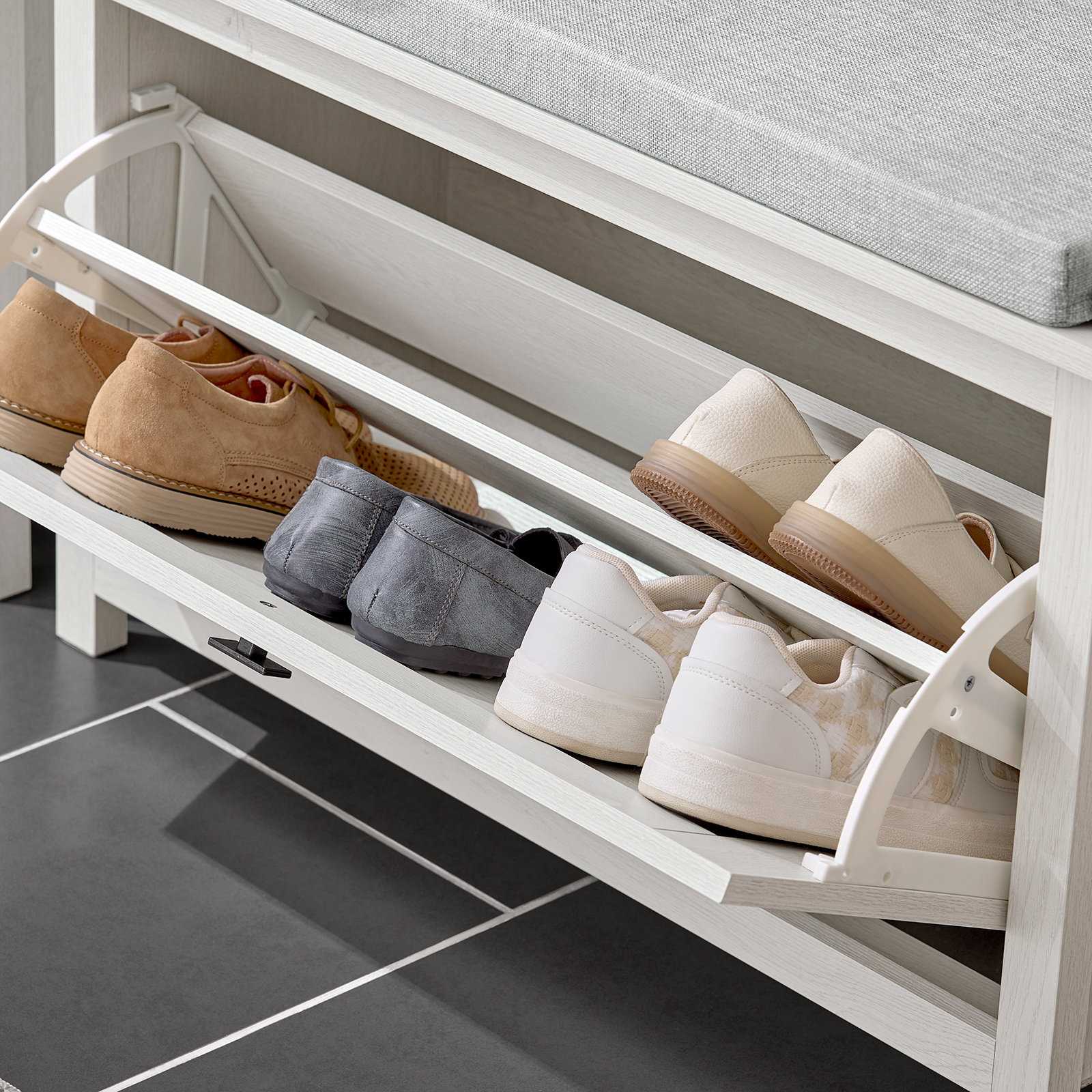 SoBuy Hallway Shoe Bench Shoe Rack Shoe Cabinet With Flip-Drawer And Seat Cushion FSR161-W