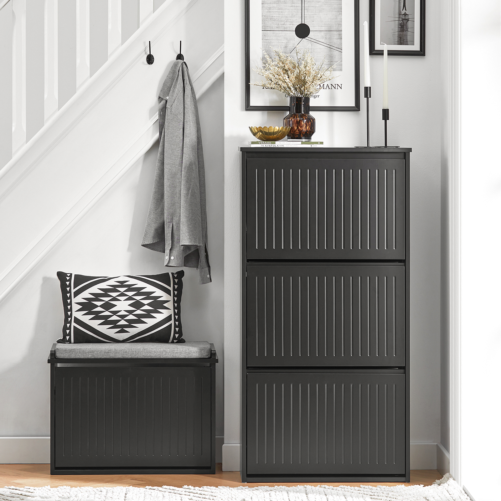 SoBuy 3 Flip-Drawers Shoe Cabinet Shoe Rack Shoe Storage Cupboard Organizer Unit FSR165-H-SCH