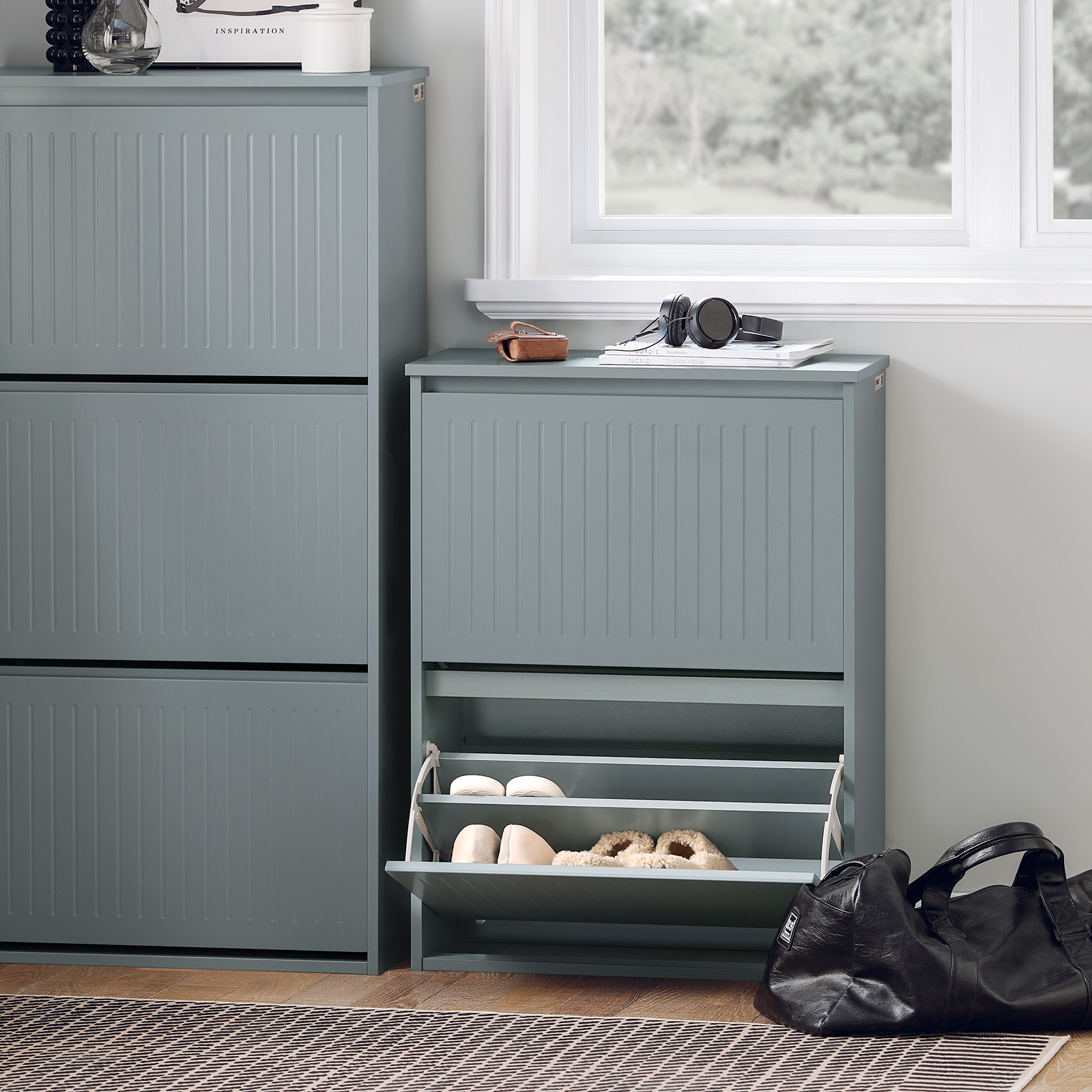 SoBuy 2 Flip-Drawers Shoe Cabinet Shoe Rack Shoe Storage Cupboard Organizer Unit FSR165-K-HG