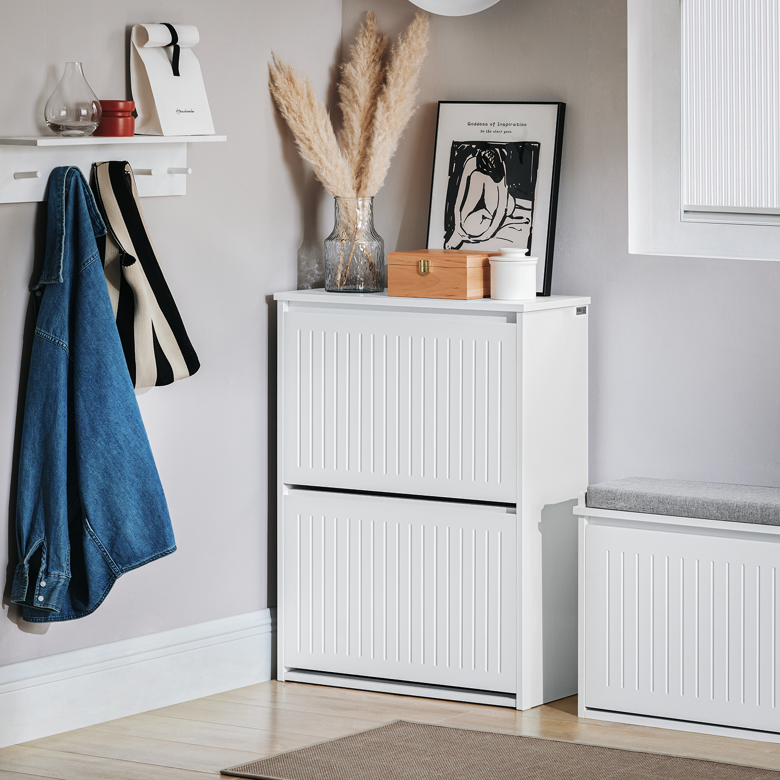 SoBuy 2 Flip-Drawers Shoe Cabinet Shoe Rack Shoe Storage Cupboard Organizer Unit FSR165-K-W