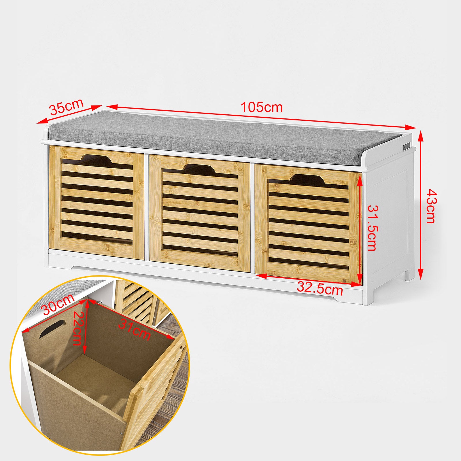 SoBuy Hallway Shoe Storage Bench With Drawers & Cushion,FSR23-WN