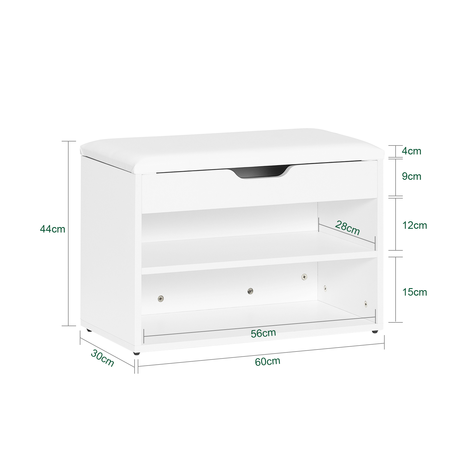 SoBuy 2 Tiers Shoe Rack Shoe Cabinet Shoe Storage Bench with Folding Padded Seat FSR25-W