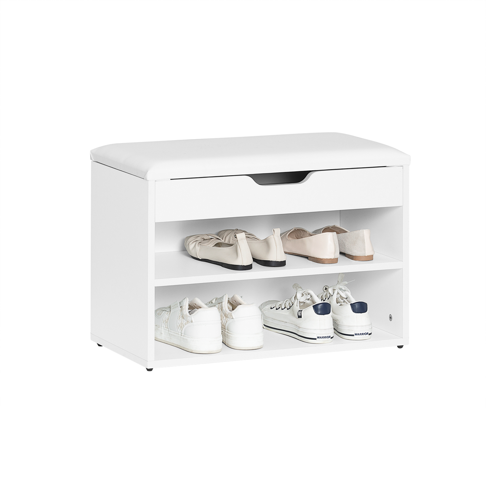 SoBuy 2 Tiers Shoe Rack Shoe Cabinet Shoe Storage Bench with Folding Padded Seat FSR25-W