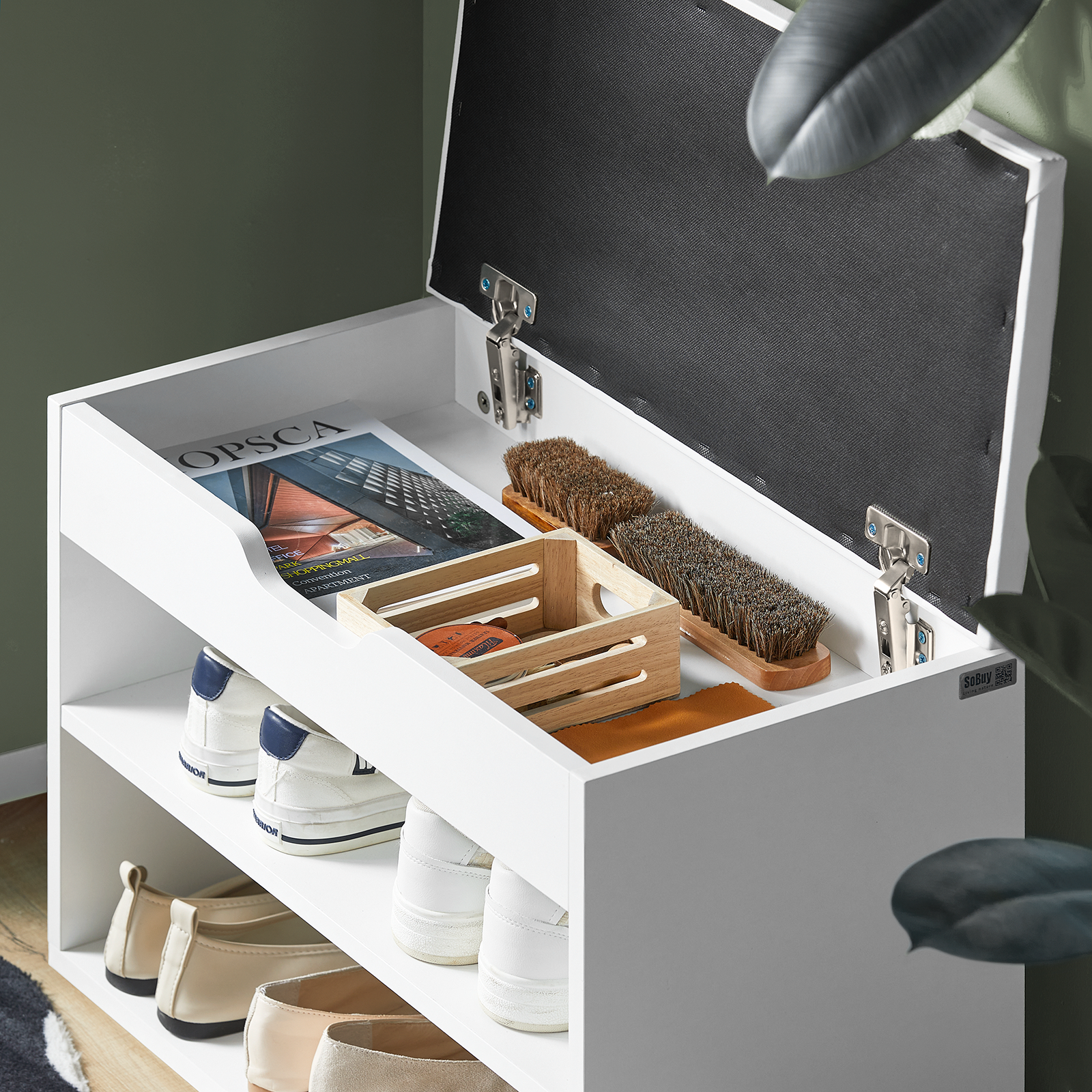 SoBuy 2 Tiers Shoe Rack Shoe Cabinet Shoe Storage Bench with Folding Padded Seat FSR25-W