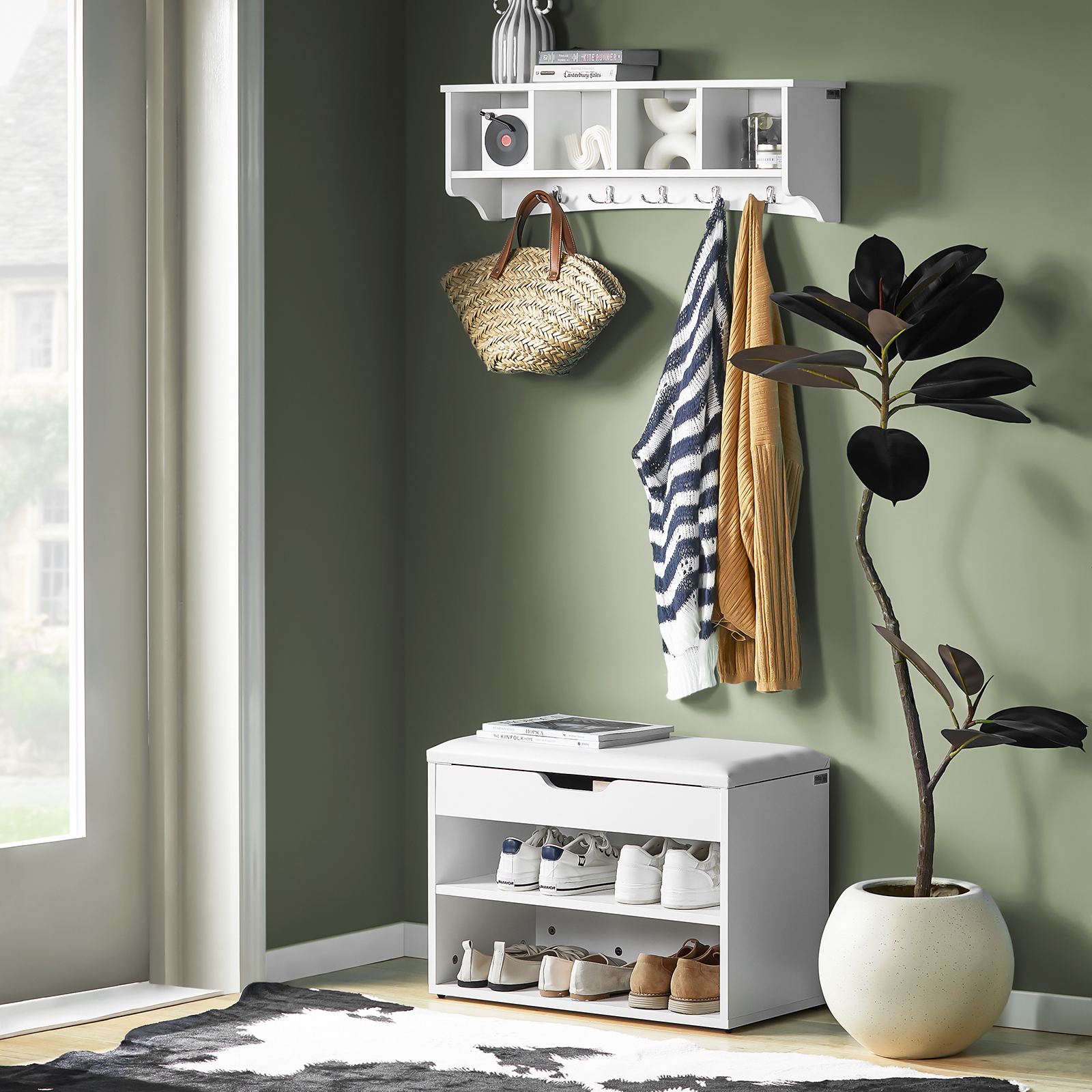 SoBuy 2 Tiers Shoe Rack Shoe Cabinet Shoe Storage Bench with Folding Padded Seat FSR25-W