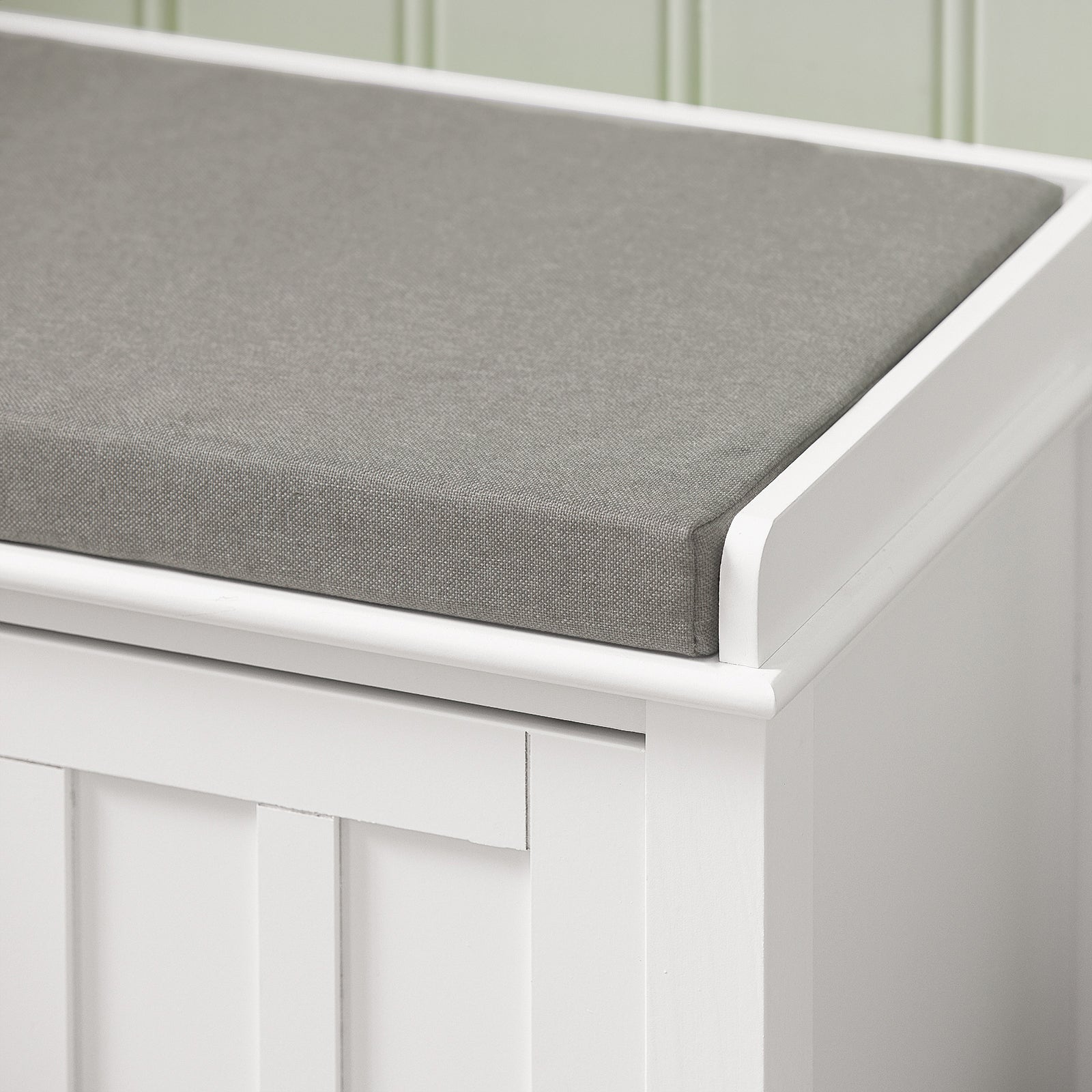 SoBuy FSR35-W White Storage Bench with 2 Doors & Removable Seat Cushion, Shoe Cabinet Shoe Bench