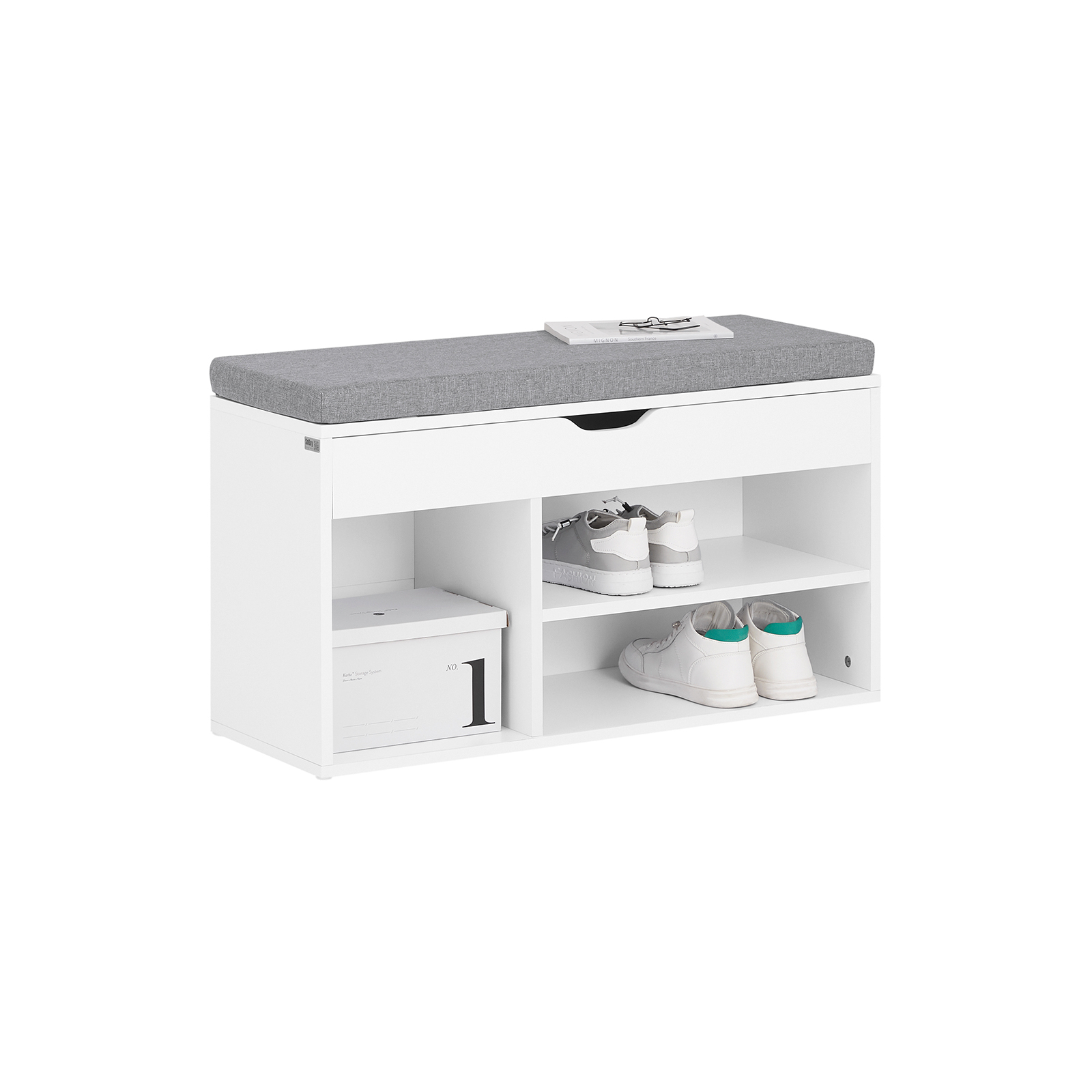 SoBuy FSR45-HG,Shoe Storage Cabinet,Shoe Rack Shoe Bench with Lift Up Bench Top and Grey Cushion