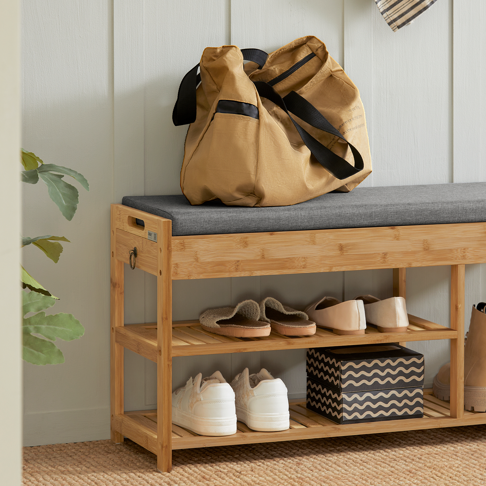 SoBuy Padded Hallway Shoe Storage Rack Bench with Storage Space,FSR47-N