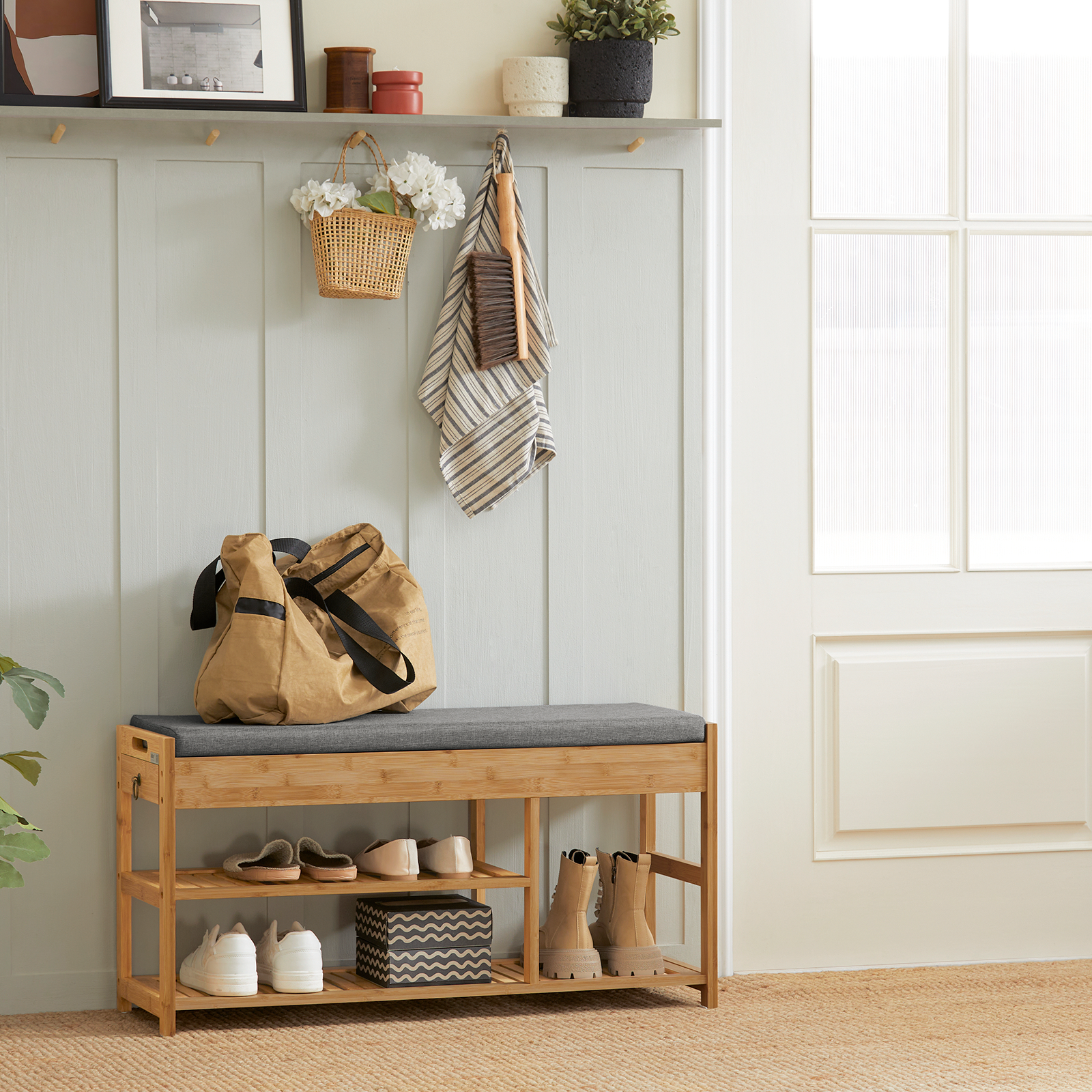 SoBuy Padded Hallway Shoe Storage Rack Bench with Storage Space,FSR47-N