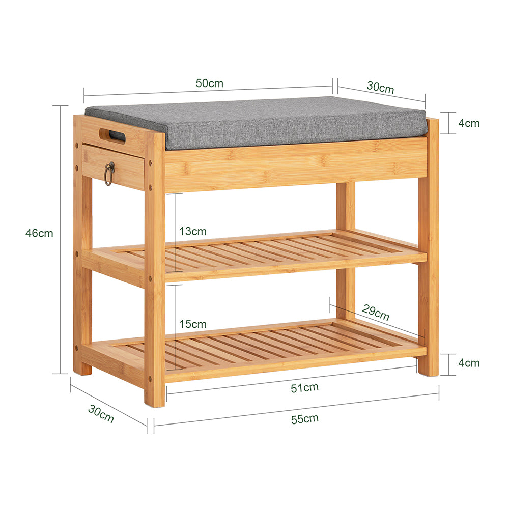 SoBuy Shoe Rack Bamboo Shoe Bench with Lift Up Bench Top and Seat Cushion FSR49-N