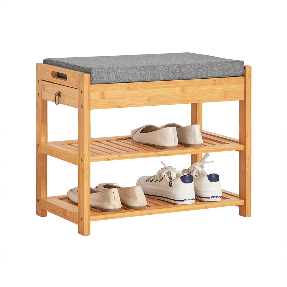 SoBuy Shoe Rack Bamboo Shoe Bench with Lift Up Bench Top and Seat Cushion FSR49-N