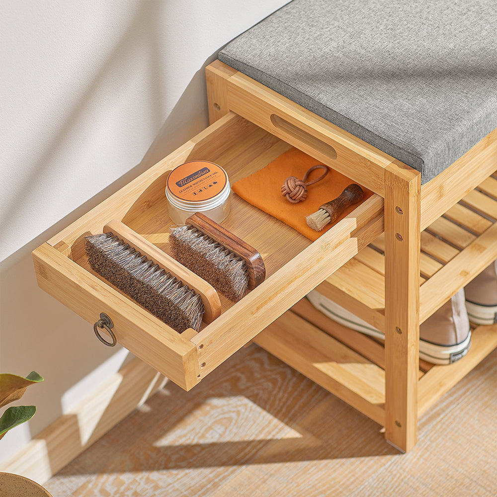 SoBuy Shoe Rack Bamboo Shoe Bench with Lift Up Bench Top and Seat Cushion FSR49-N