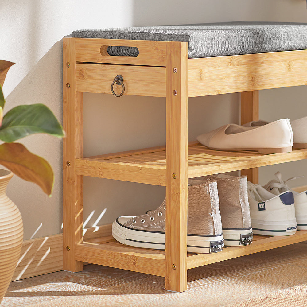 SoBuy Shoe Rack Bamboo Shoe Bench with Lift Up Bench Top and Seat Cushion FSR49-N