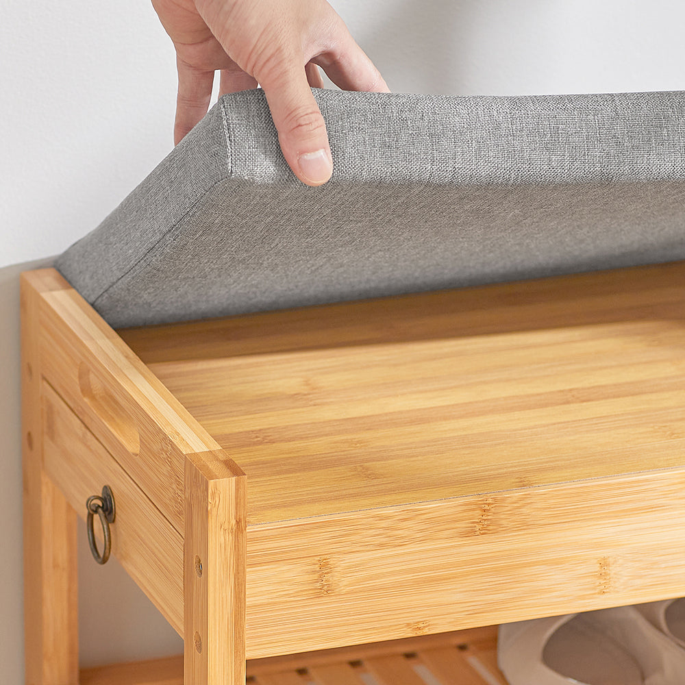 SoBuy Shoe Rack Bamboo Shoe Bench with Lift Up Bench Top and Seat Cushion FSR49-N