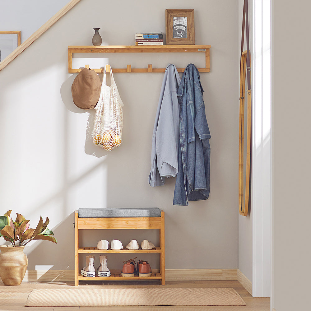 SoBuy Shoe Rack Bamboo Shoe Bench with Lift Up Bench Top and Seat Cushion FSR49-N