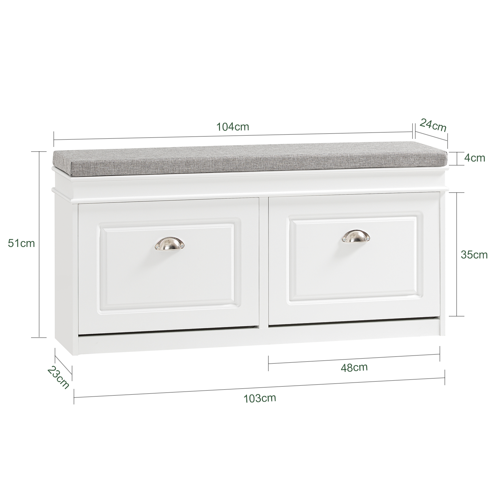 SoBuy FSR64-W,Hallway Shoe Bench,Shoe Cabinet with Flip-Drawer and Seat Cushion