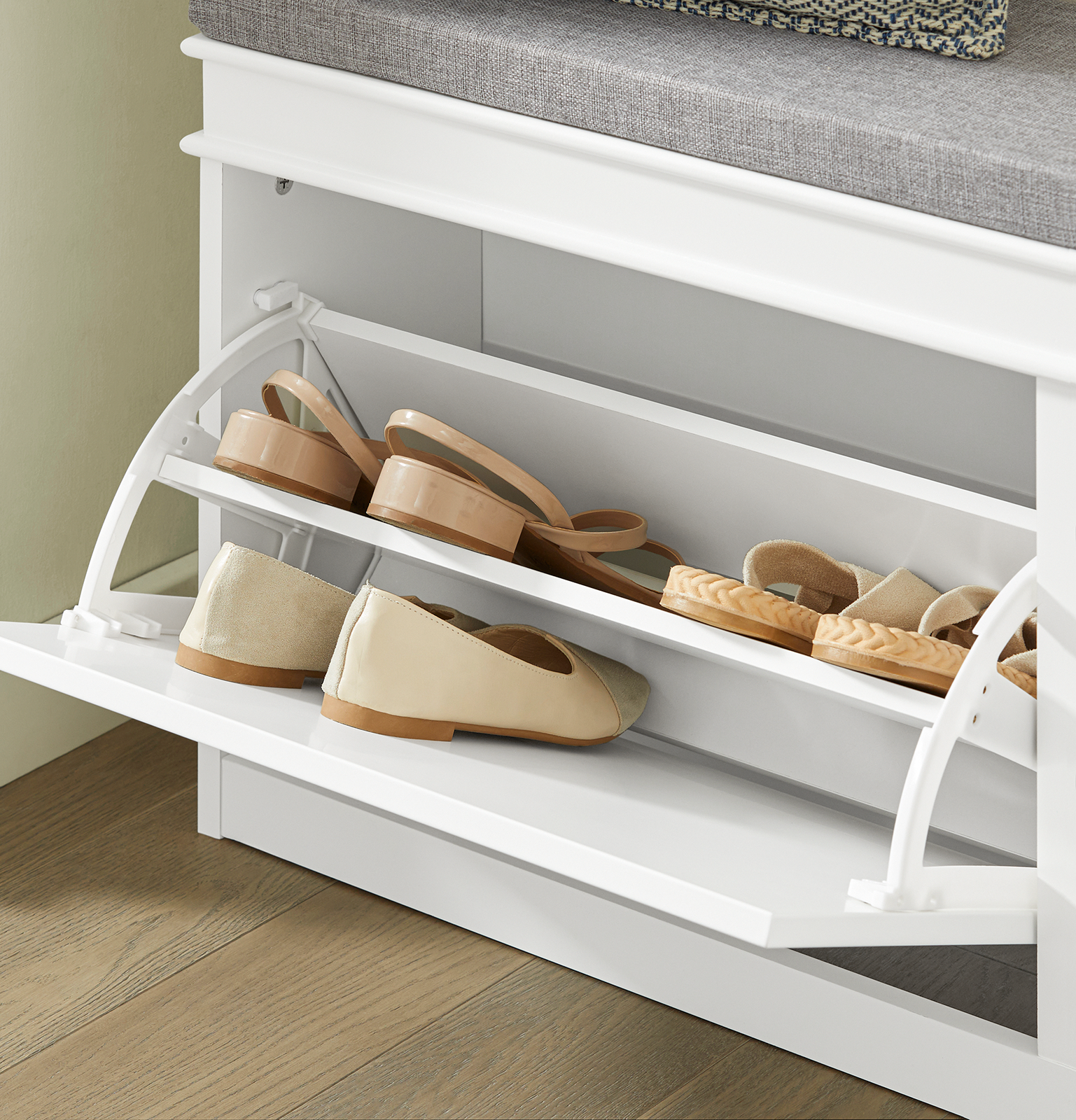 SoBuy FSR64-W,Hallway Shoe Bench,Shoe Cabinet with Flip-Drawer and Seat Cushion