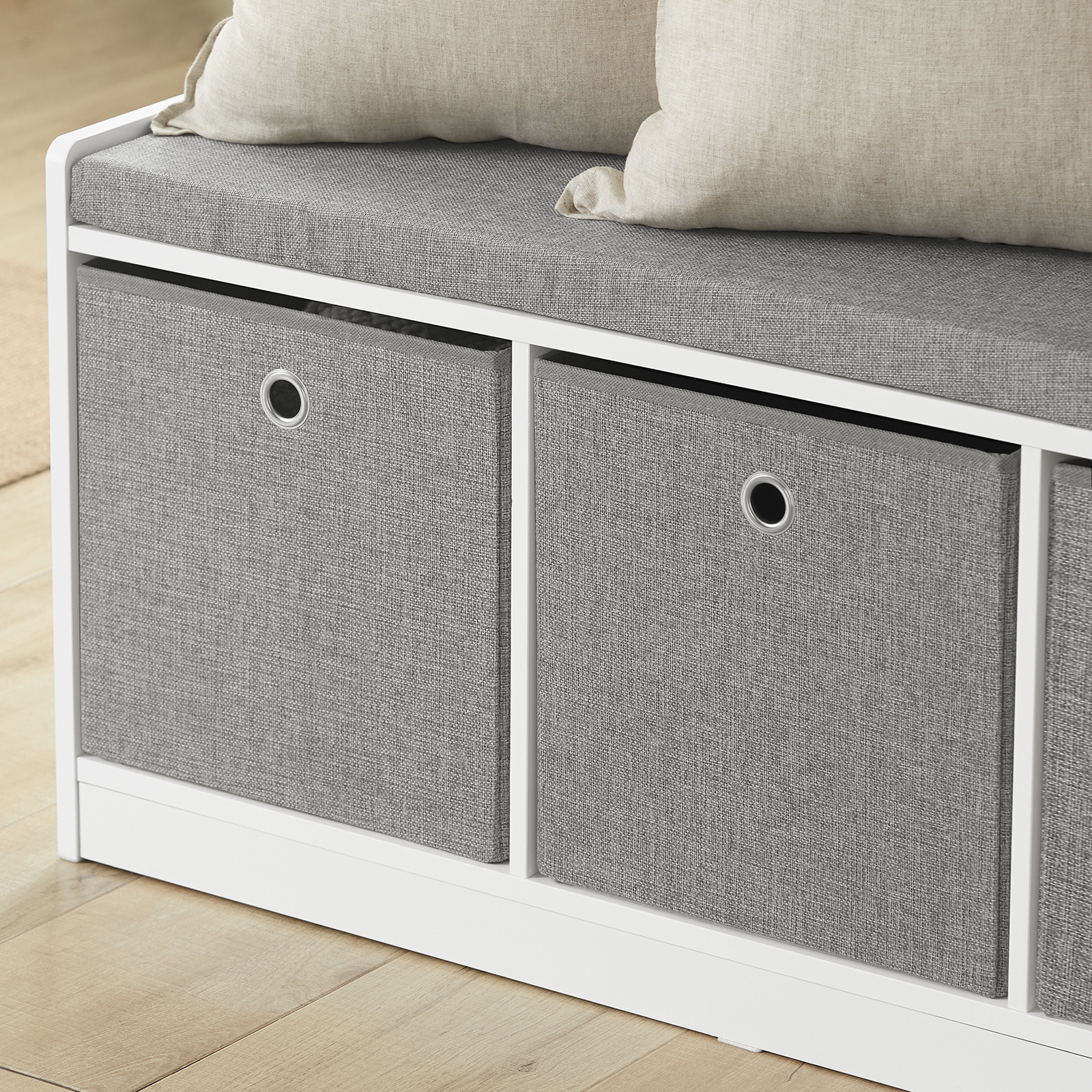 SoBuy FSR65-DG,3 Baskets Hallway Bedroom Storage Bench,Shoe Bench,Shoe Cabinet with Seat Cushion
