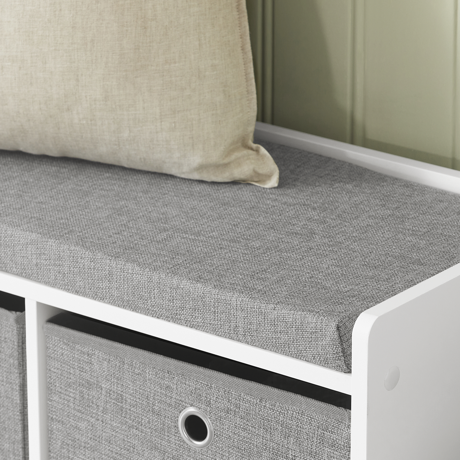 SoBuy FSR65-DG,3 Baskets Hallway Bedroom Storage Bench,Shoe Bench,Shoe Cabinet with Seat Cushion