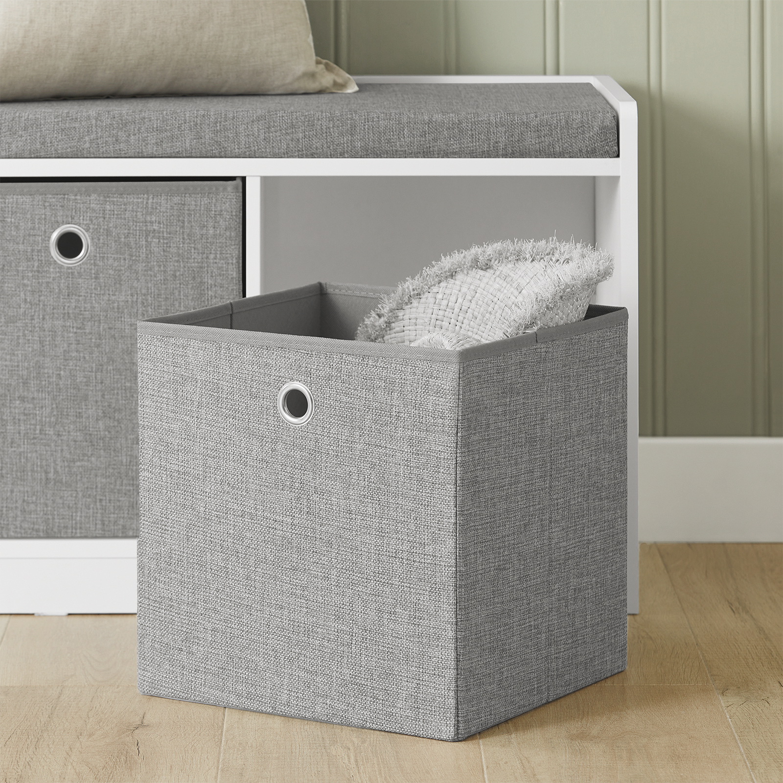 SoBuy FSR65-DG,3 Baskets Hallway Bedroom Storage Bench,Shoe Bench,Shoe Cabinet with Seat Cushion