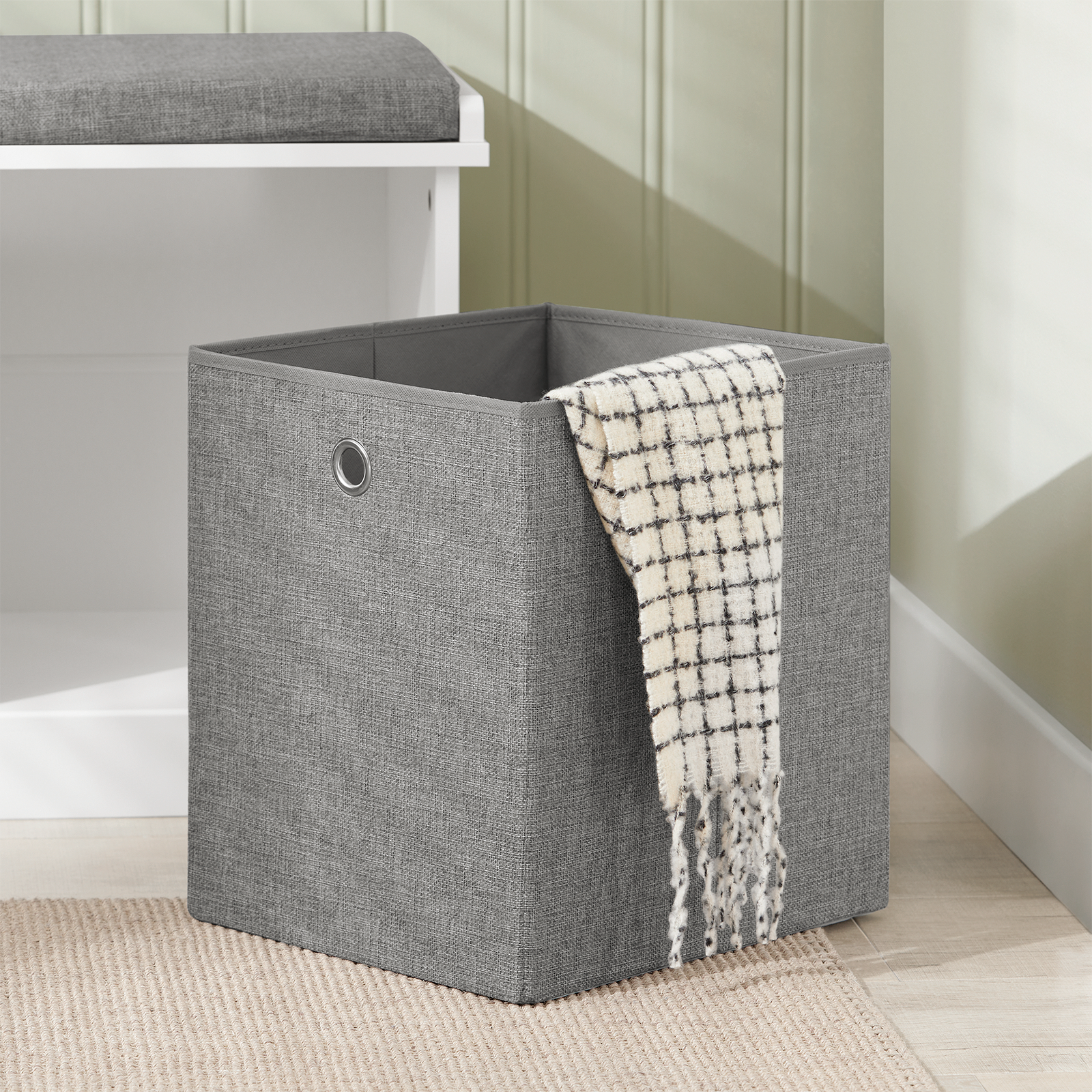 SoBuy FSR66-HG,2 Baskets 2 Drawers Hallway Bedroom Storage Bench,Shoe Bench,Shoe Cabinet with Seat Cushion