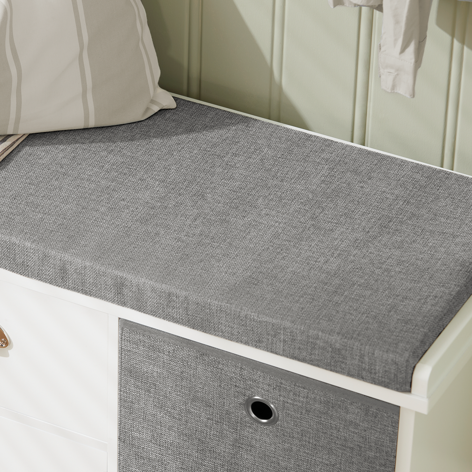 SoBuy FSR66-HG,2 Baskets 2 Drawers Hallway Bedroom Storage Bench,Shoe Bench,Shoe Cabinet with Seat Cushion