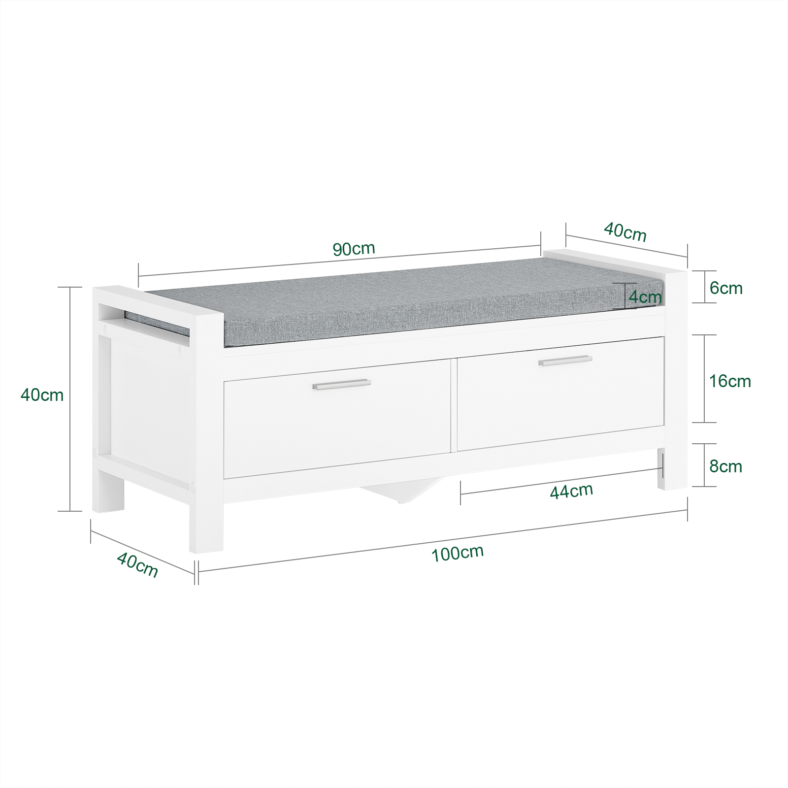 SoBuy FSR74-W, 2 Drawers Shoe Bench Shoe Rack Shoe Cabinet Hallway Storage Bench with Seat Cushion