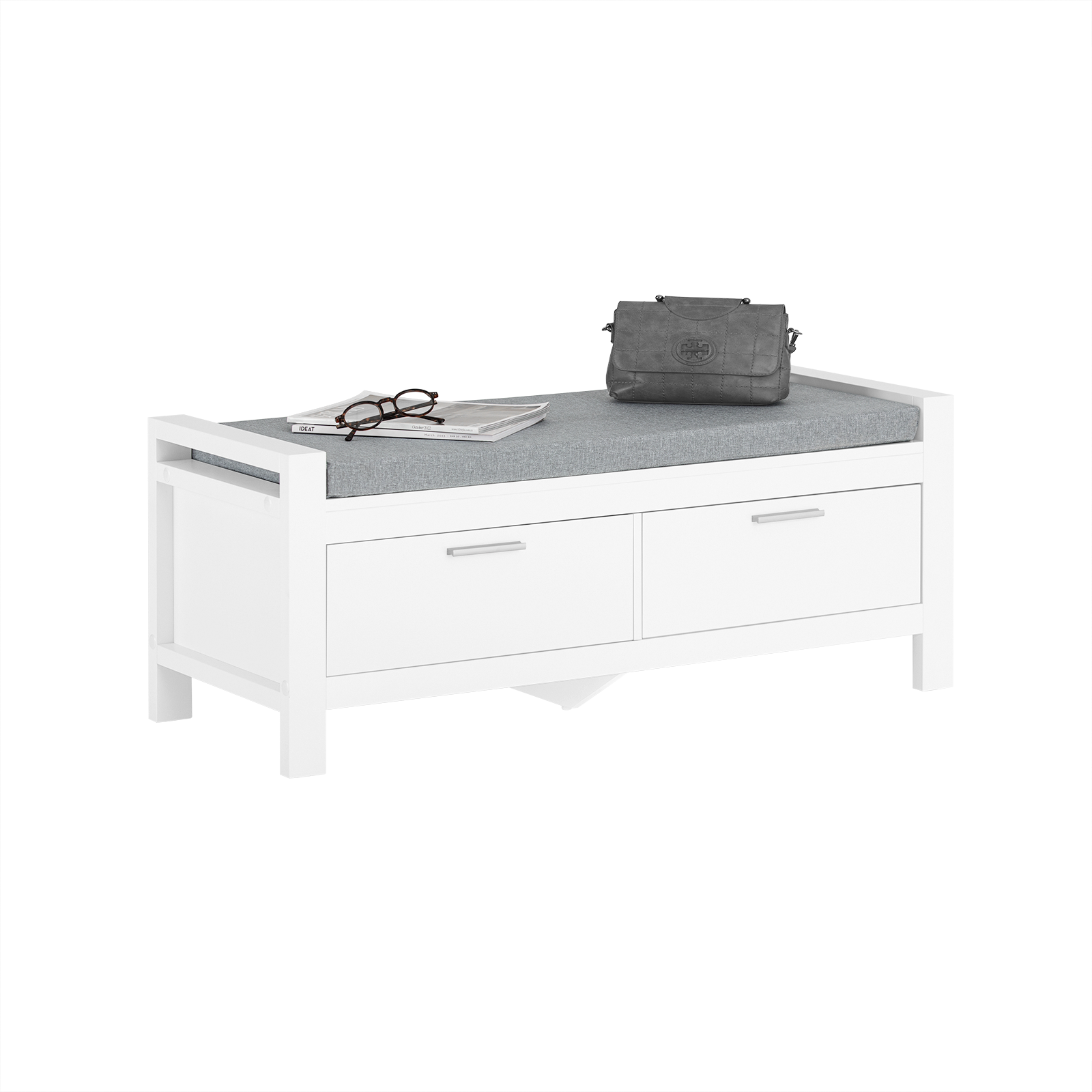 SoBuy FSR74-W, 2 Drawers Shoe Bench Shoe Rack Shoe Cabinet Hallway Storage Bench with Seat Cushion