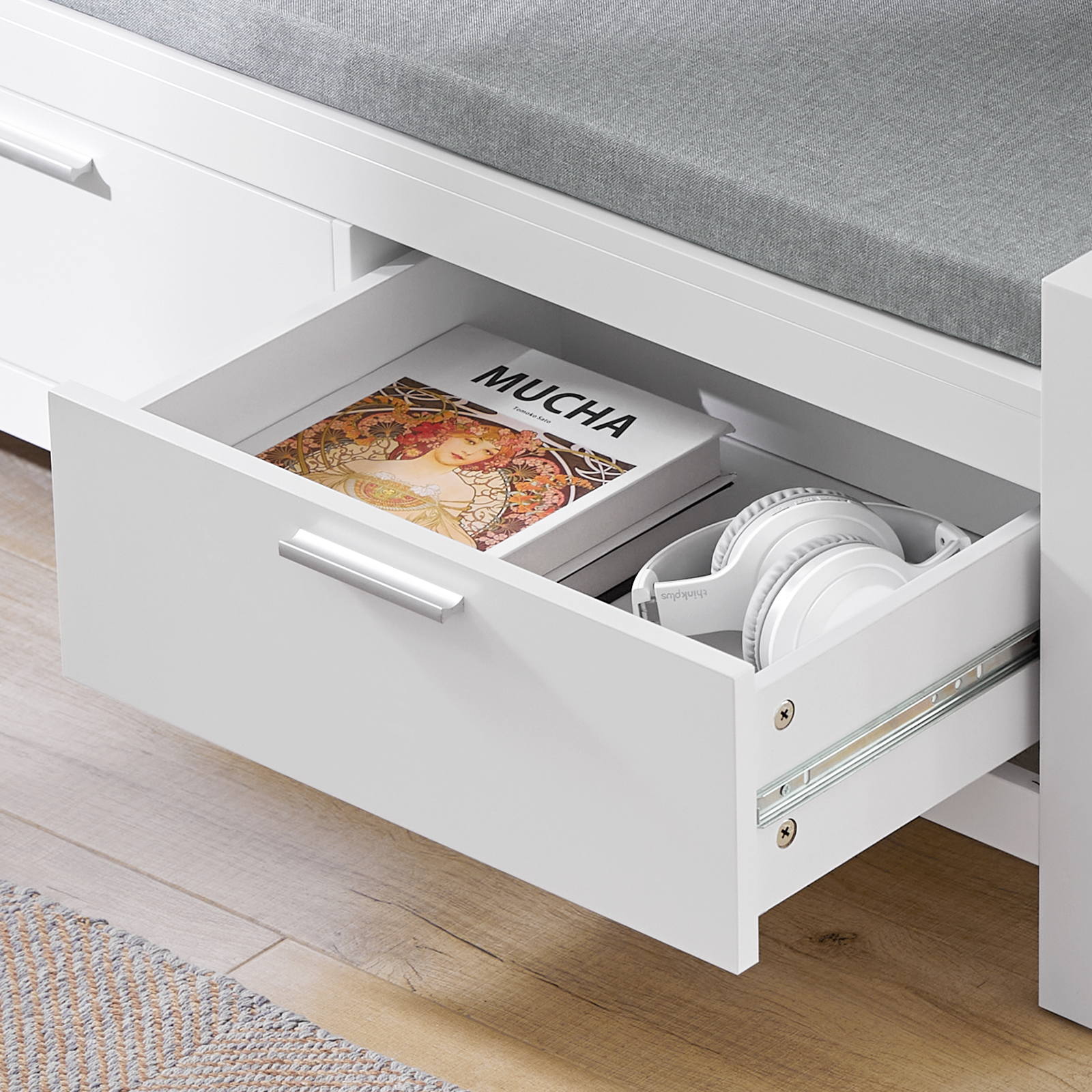 SoBuy FSR74-W, 2 Drawers Shoe Bench Shoe Rack Shoe Cabinet Hallway Storage Bench with Seat Cushion