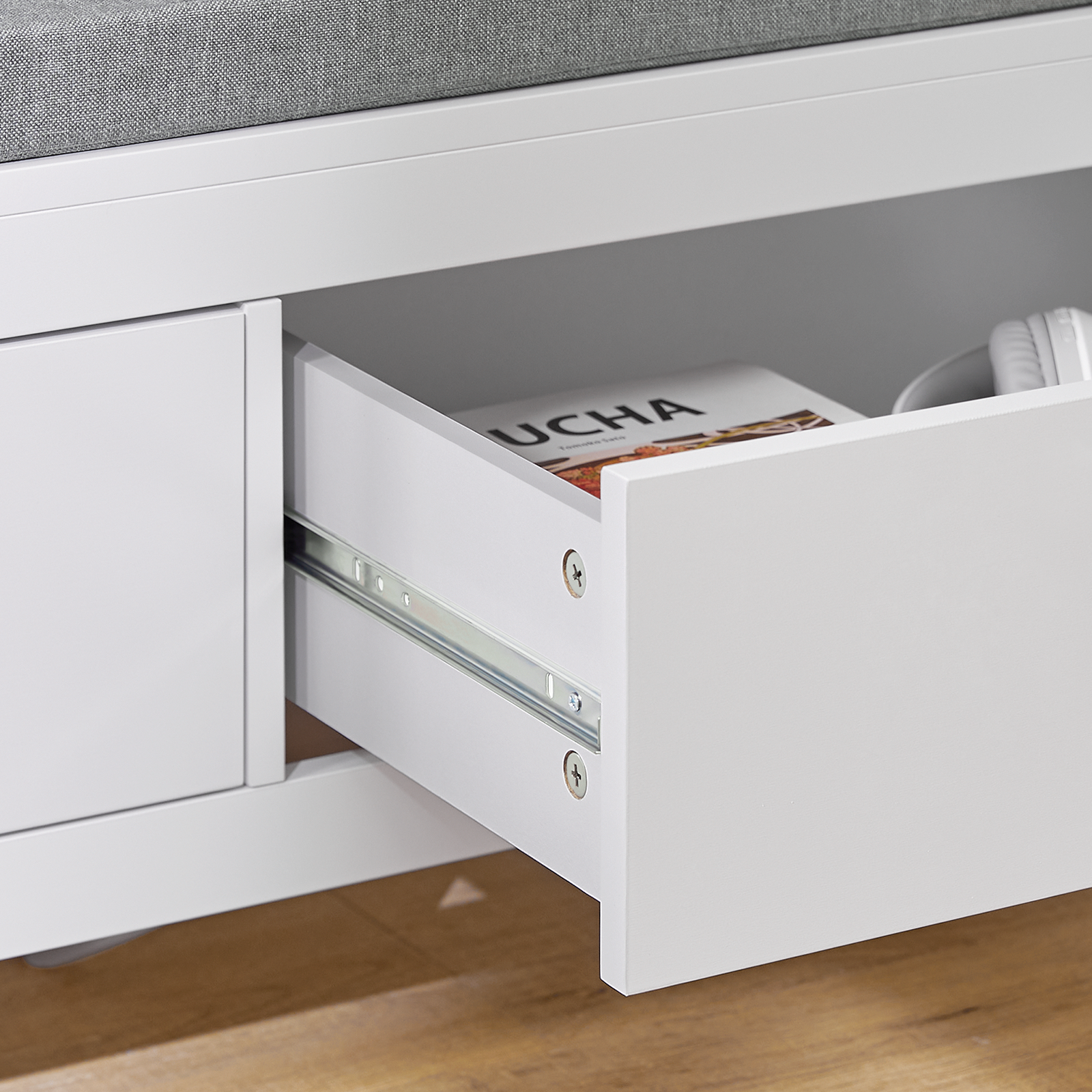 SoBuy FSR74-W, 2 Drawers Shoe Bench Shoe Rack Shoe Cabinet Hallway Storage Bench with Seat Cushion