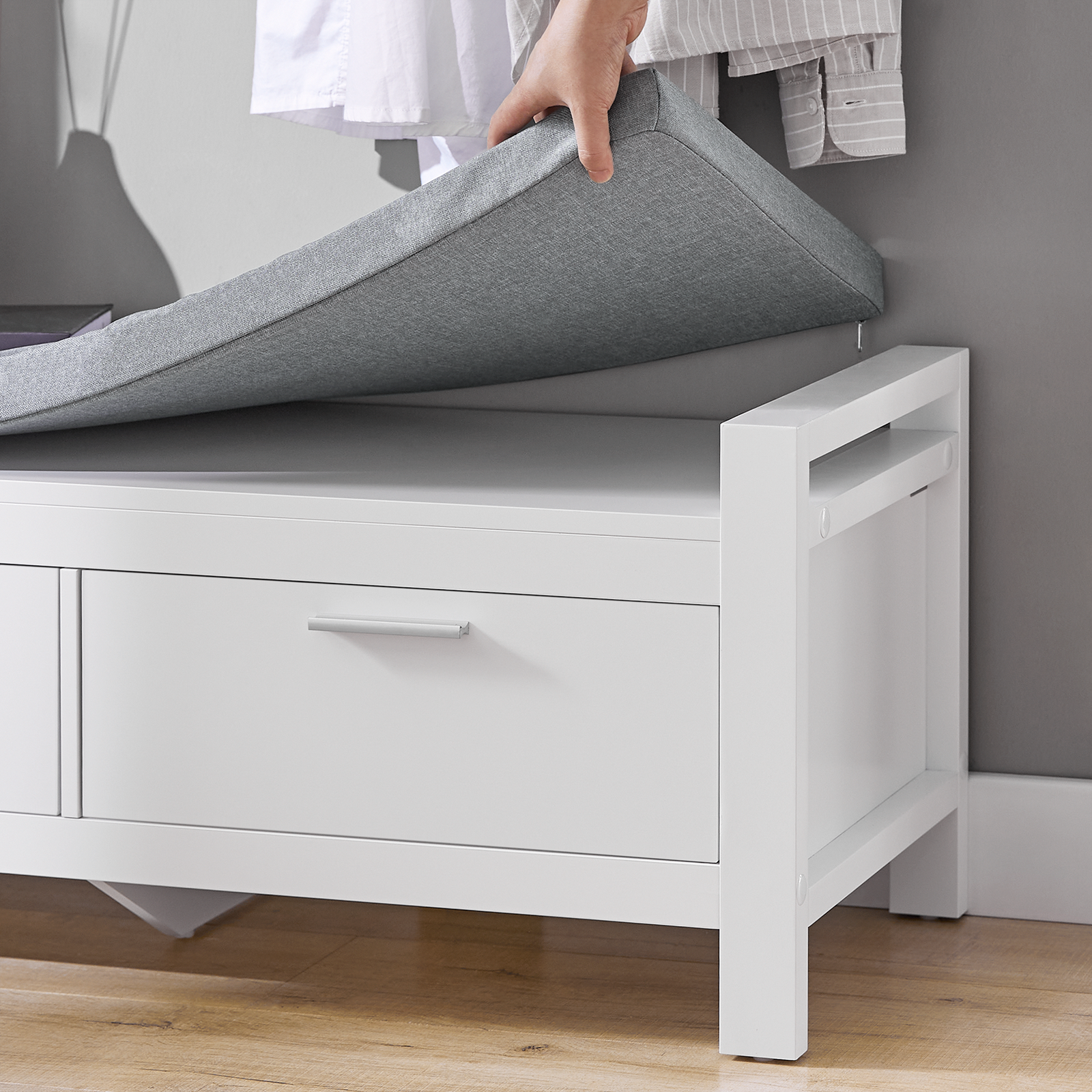 SoBuy FSR74-W, 2 Drawers Shoe Bench Shoe Rack Shoe Cabinet Hallway Storage Bench with Seat Cushion