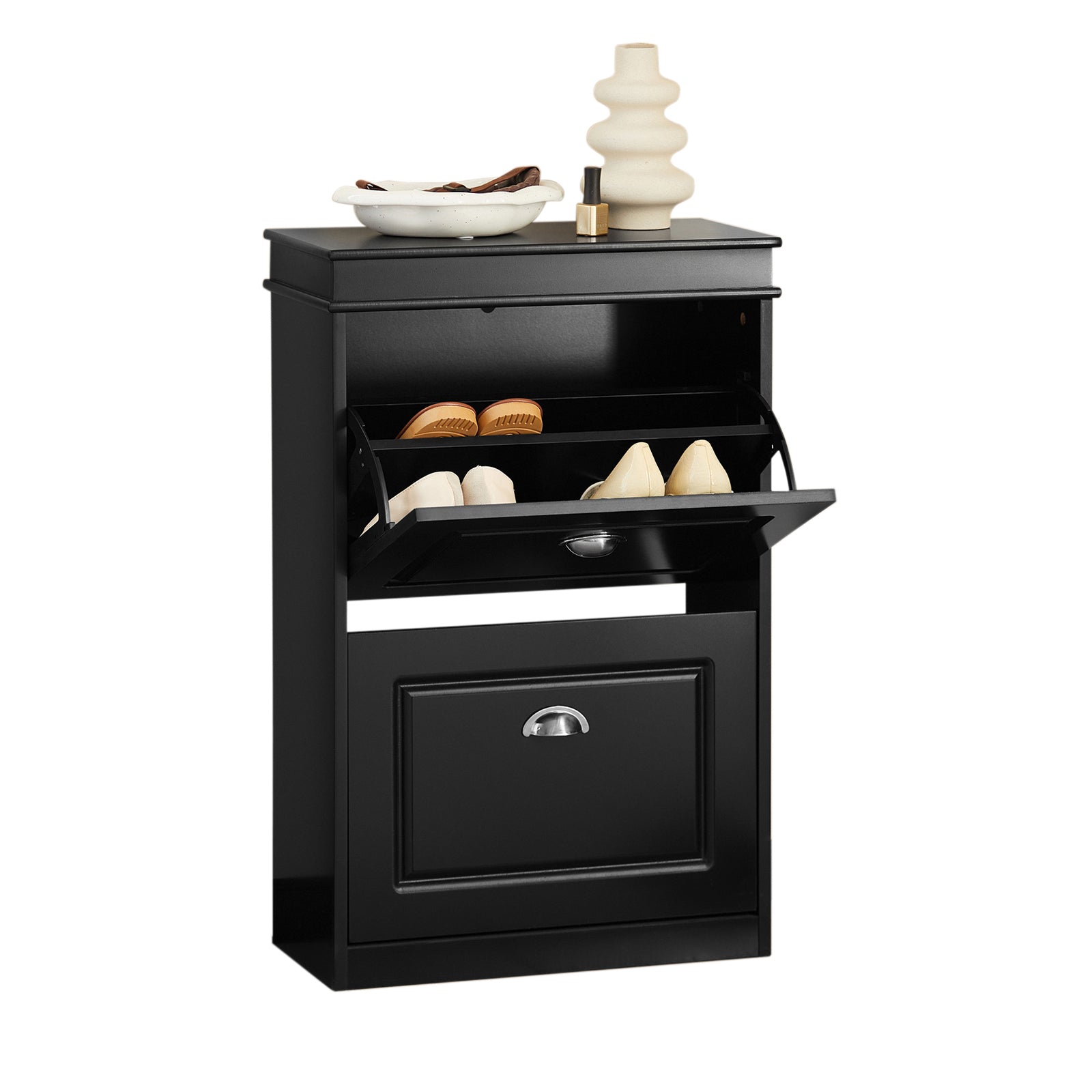 SoBuy FSR78-SCH,2 Drawers Shoe Cabinet Shoe Rack Shoe Storage Cupboard Organizer Unit,Black