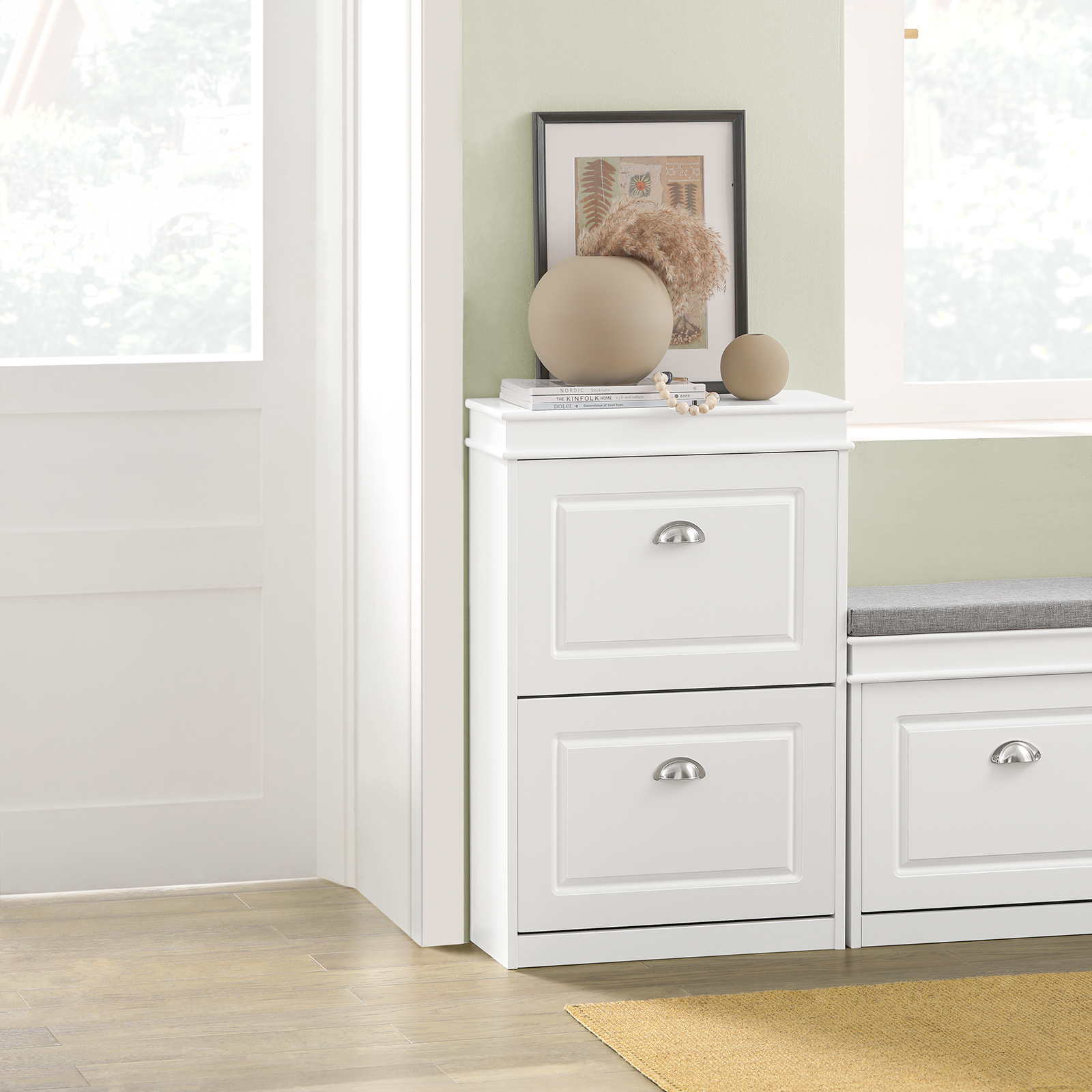 SoBuy 2 Drawers Shoe Cabinet Shoe Rack Shoe Storage Cupboard Organizer Unit, FSR78-W