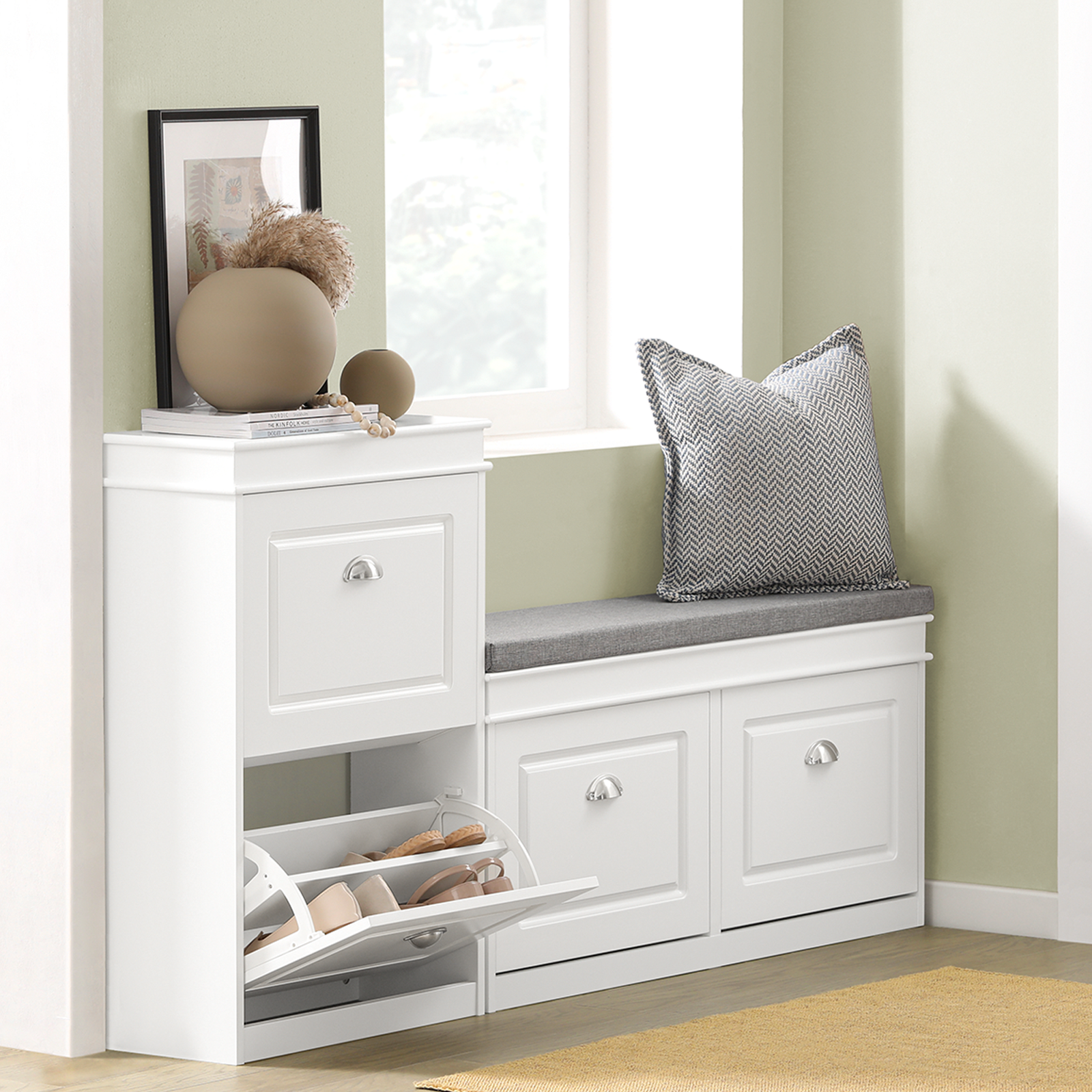 SoBuy 2 Drawers Shoe Cabinet Shoe Rack Shoe Storage Cupboard Organizer Unit, FSR78-W