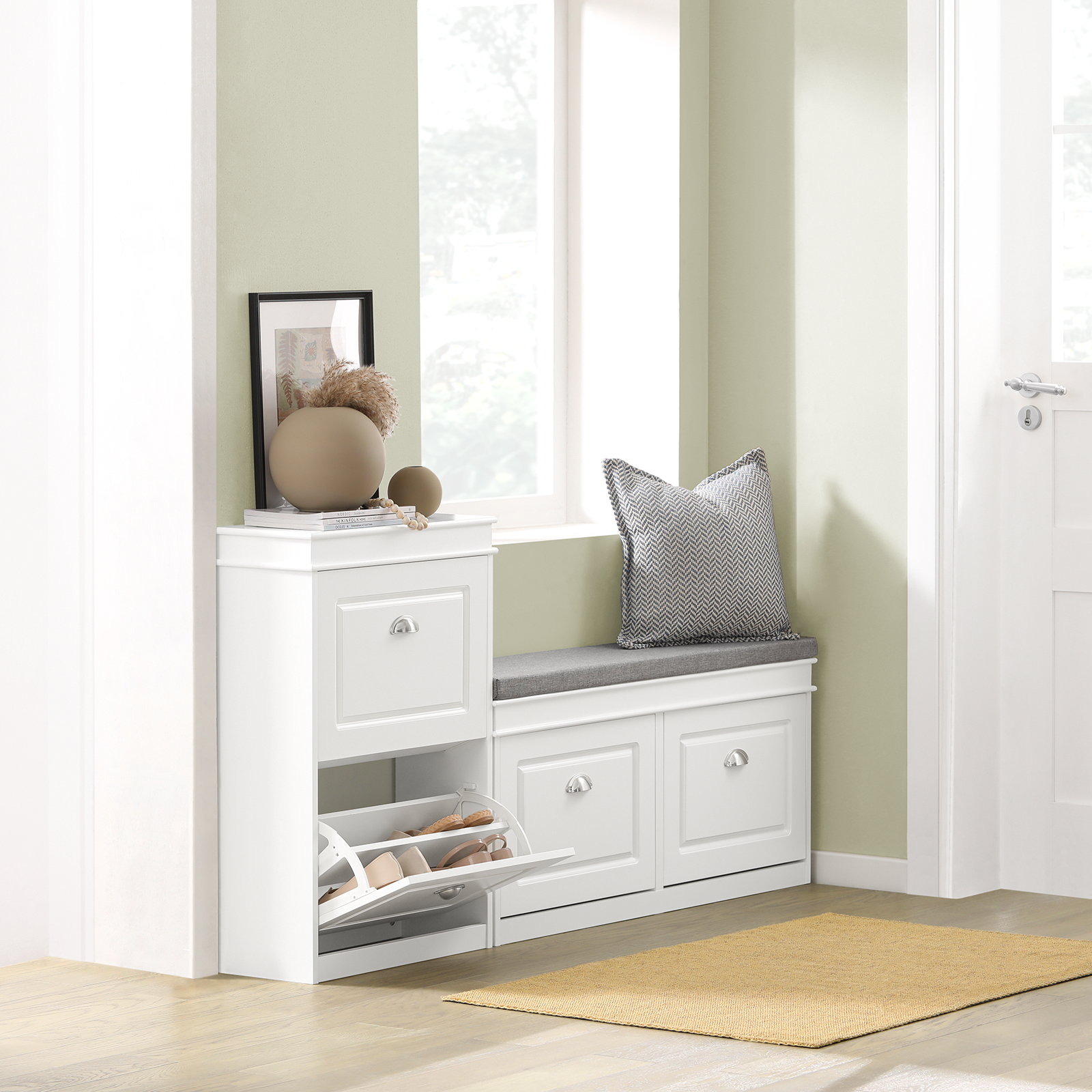 SoBuy 2 Drawers Shoe Cabinet Shoe Rack Shoe Storage Cupboard Organizer Unit, FSR78-W