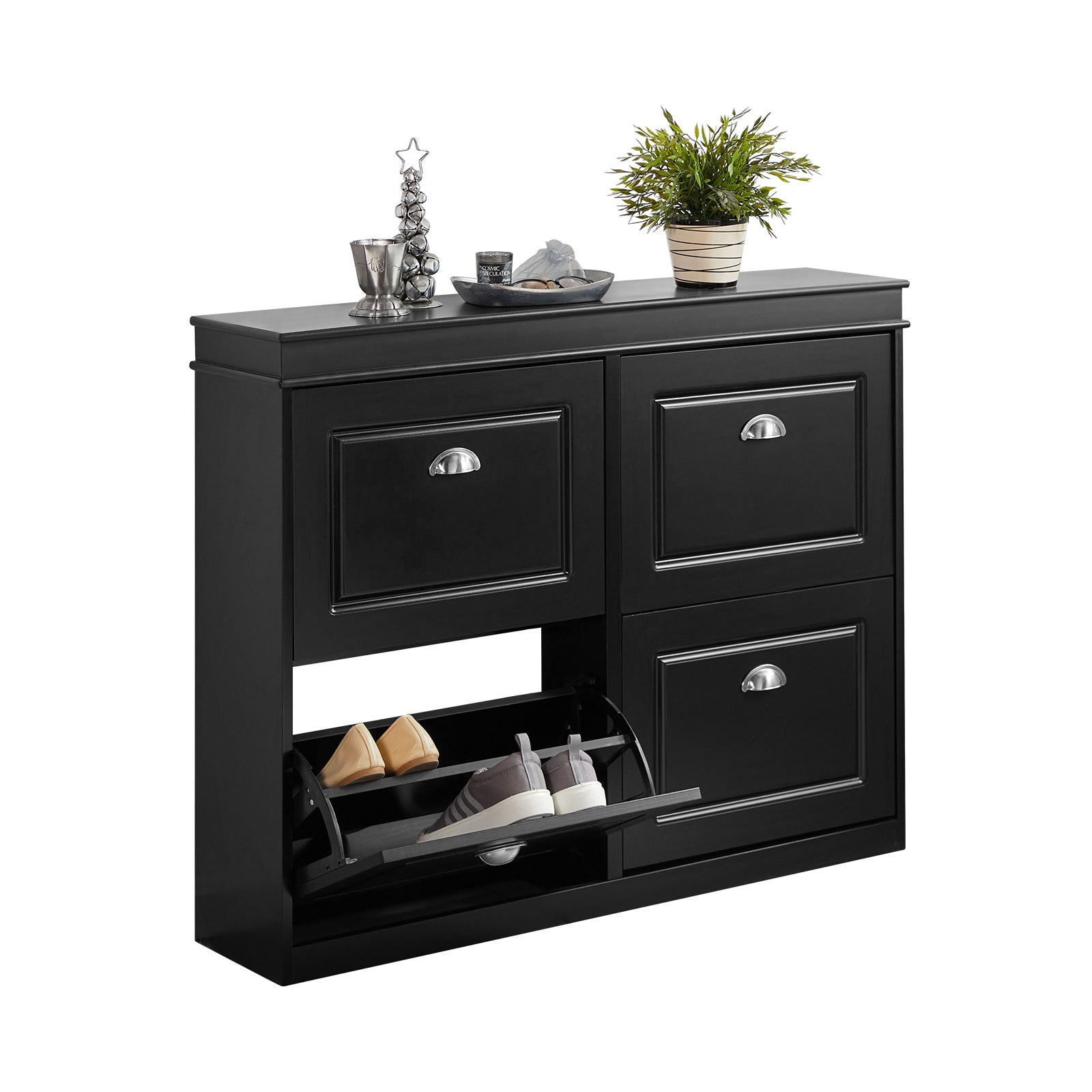 SoBuy FSR79-SCH,4 Drawers Shoe Cabinet Shoe Rack Shoe Storage Cupboard Organizer Unit,Black