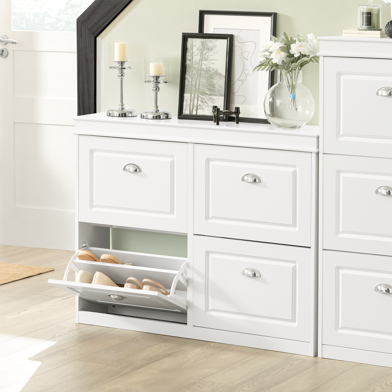 SoBuy 4 Drawers Shoe Cabinet Shoe Rack Shoe Storage Cupboard Organizer Unit,FSR79-W