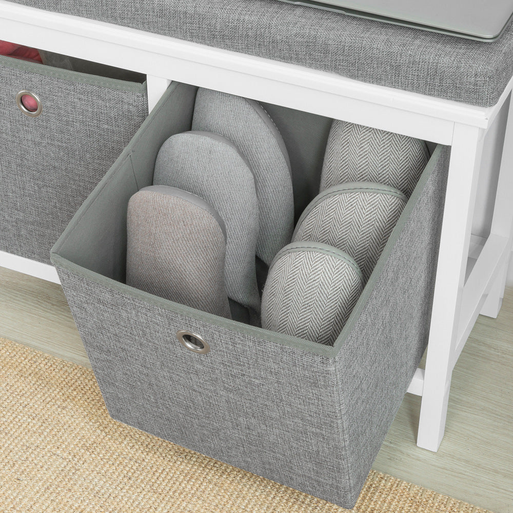 SoBuy FSR81-HG,Entryway Bedroom Storage Bench with 2 Baskets,Shoe Cabinet,Shoe Bench with Seat Cushion