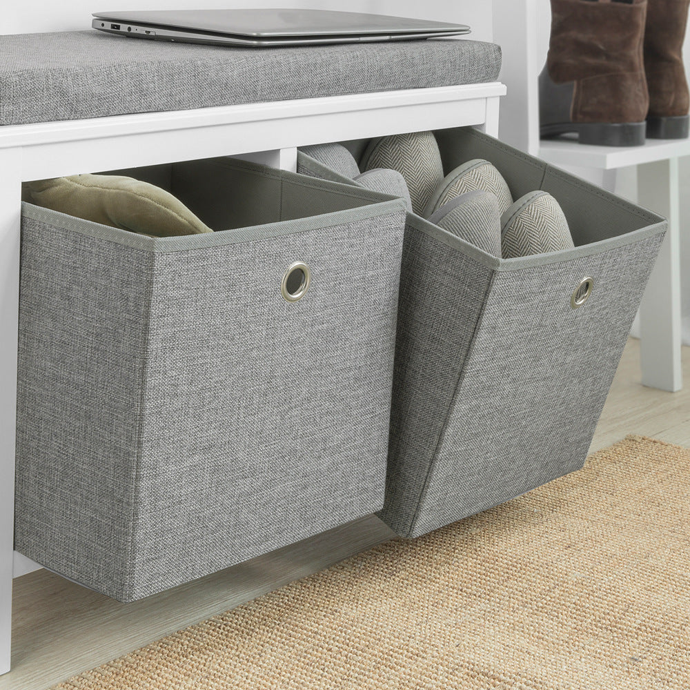 SoBuy FSR81-HG,Entryway Bedroom Storage Bench with 2 Baskets,Shoe Cabinet,Shoe Bench with Seat Cushion