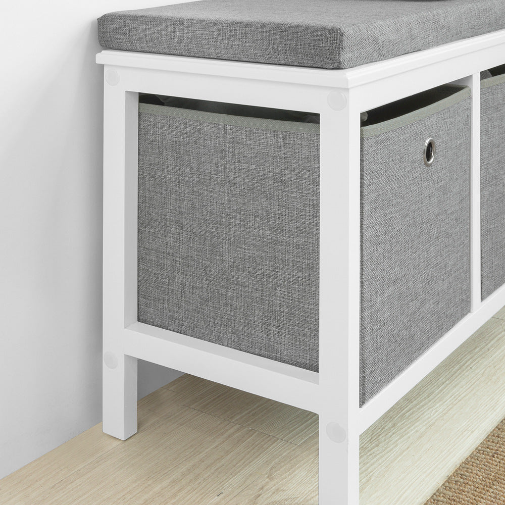 SoBuy FSR81-HG,Entryway Bedroom Storage Bench with 2 Baskets,Shoe Cabinet,Shoe Bench with Seat Cushion