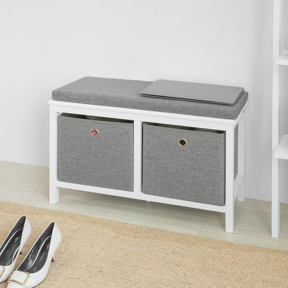 SoBuy FSR81-HG,Entryway Bedroom Storage Bench with 2 Baskets,Shoe Cabinet,Shoe Bench with Seat Cushion