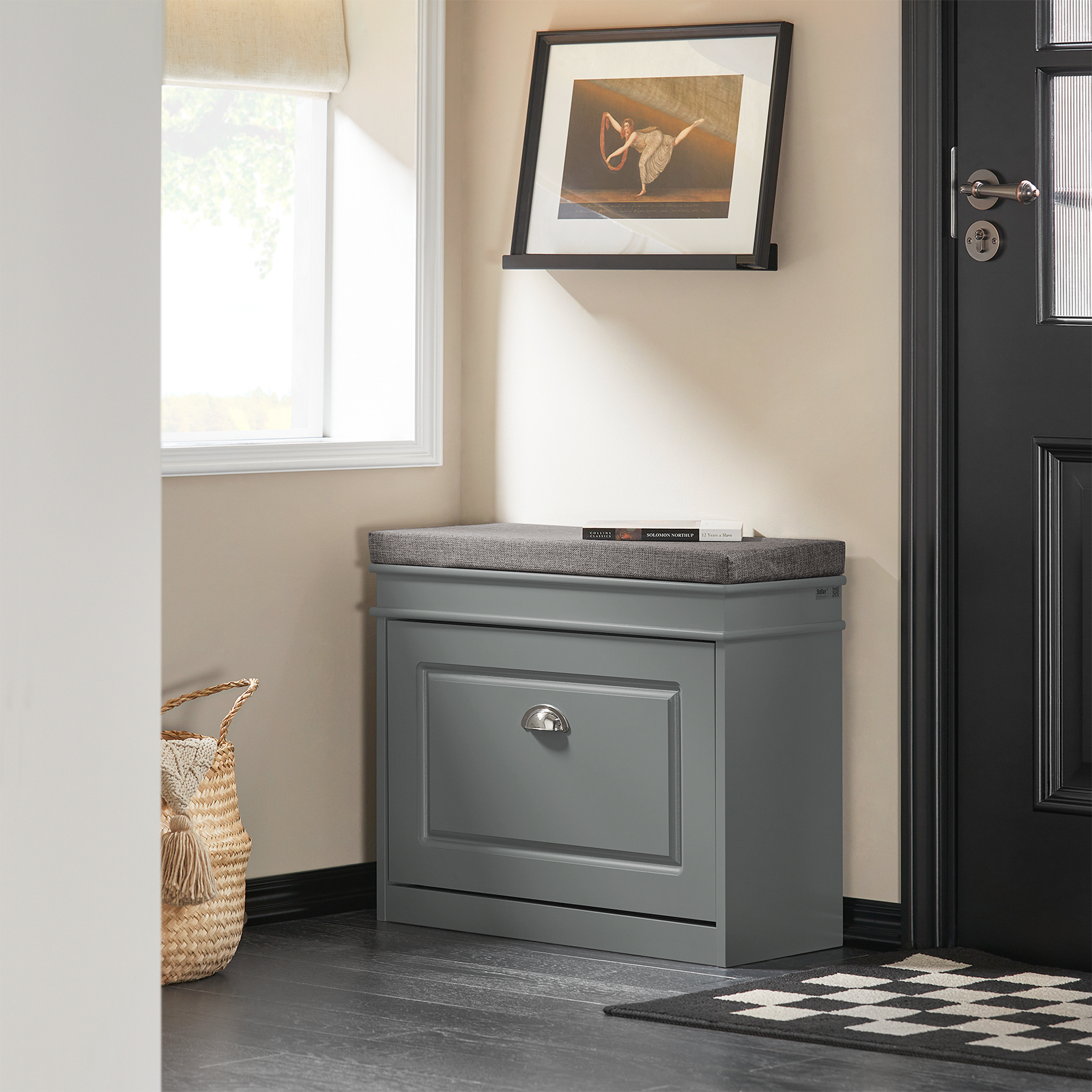SoBuy FSR82-K-HG,Shoe Cabinet,Hallway Shoe Bench Shoe Rack Shoe Cabinet with Flip-Drawer and Seat Cushion,Grey