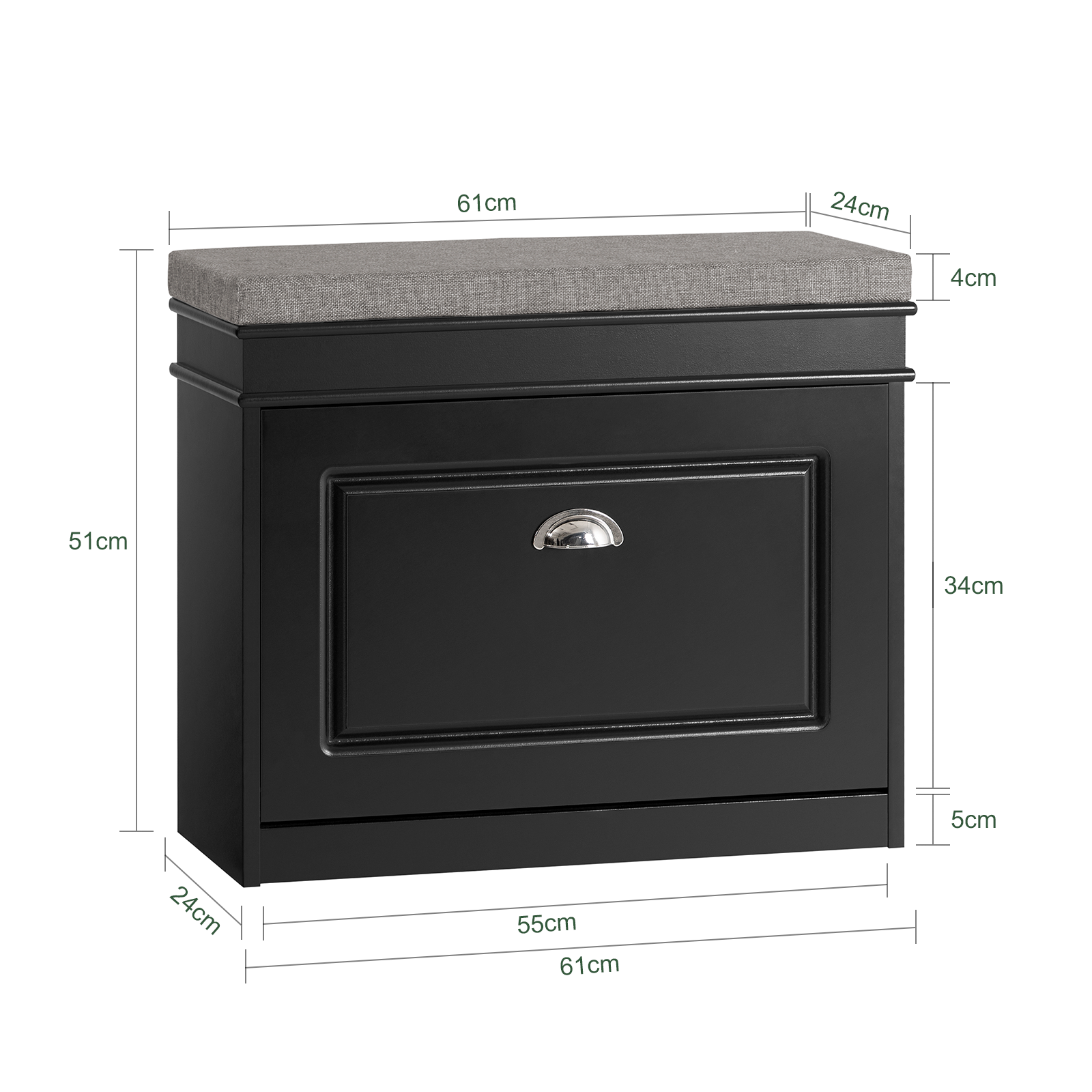 SoBuy FSR82-K-SCH Hallway Shoe Bench Shoe Rack Shoe Cabinet With Flip-Drawer And Seat Cushion